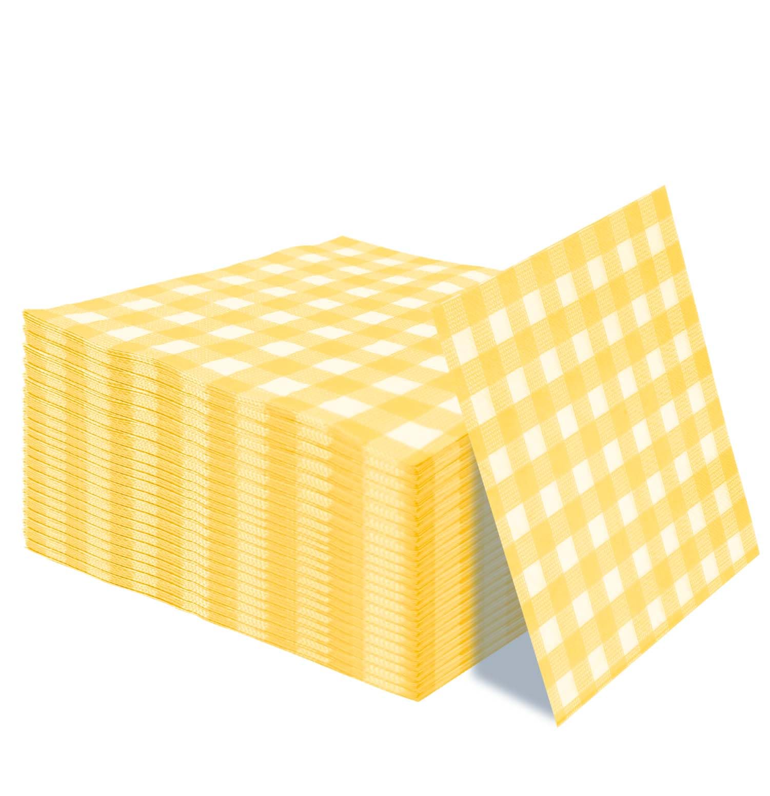50-Pack SietDESEO 3-Ply Yellow Gingham Disposable Paper Napkins - Elegant Cocktail & Beverage Napkins for Weddings, Birthday Parties, Dinner Events & Guest Hand Towels - Perfect for Formal Dining & Special Occasions