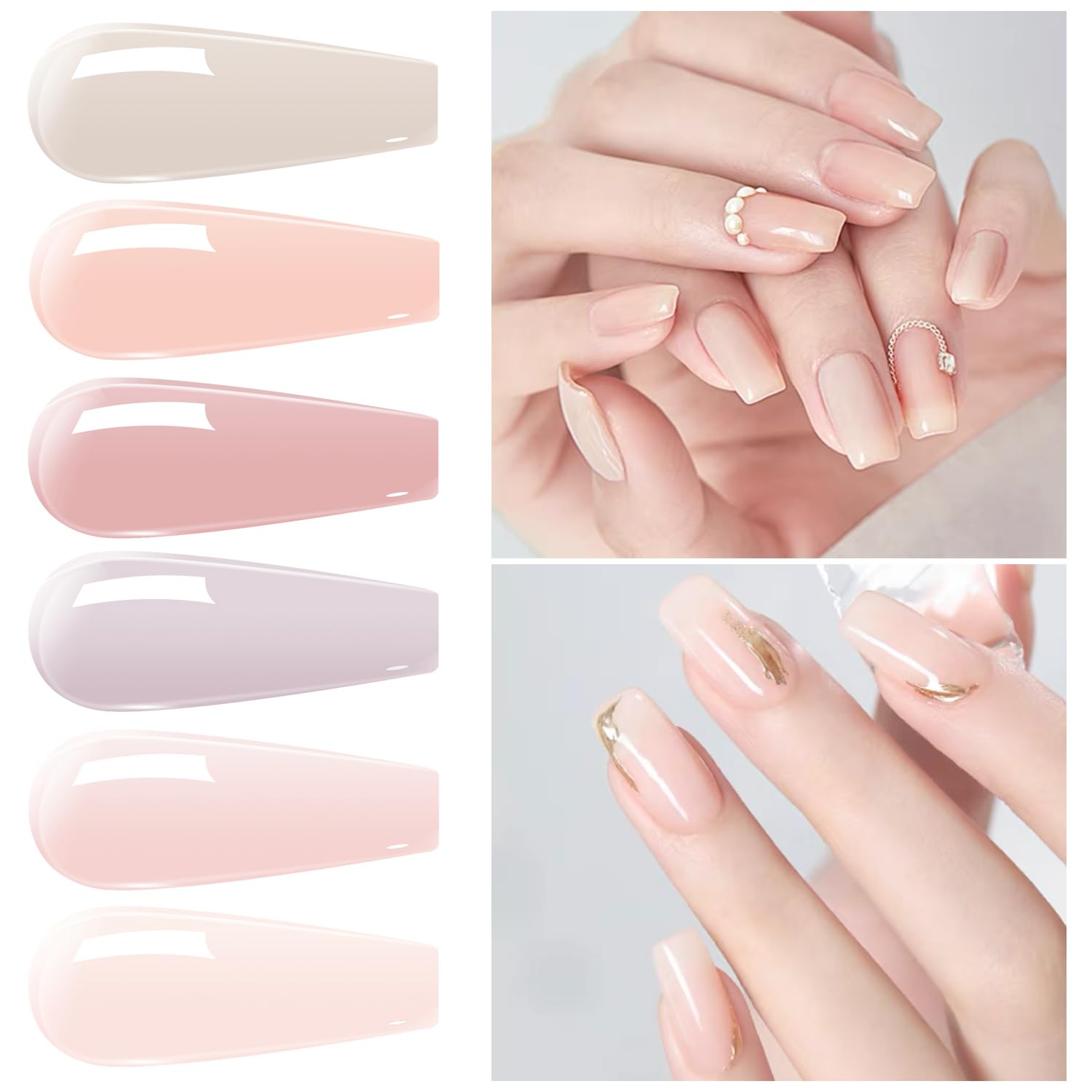 Vishine Jelly Nude Gel Nail Polish Set - 6 Colors Transparent Pink & Nude Skin Tones, UV LED Soak Off Gel Polish Kit for DIY Manicure, 8ml - Perfect for Home Nail Art & Salon Professional Use