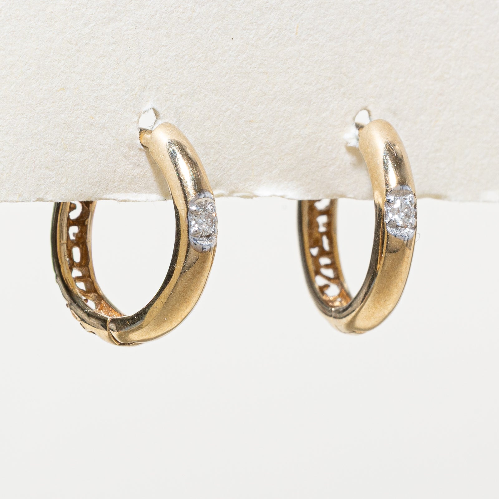 10K Gold Single Diamond Hoop Earrings for Women | 0.04ctw Round Cut Diamond Stud Earrings | Elegant Everyday Jewelry for Work & Date Night