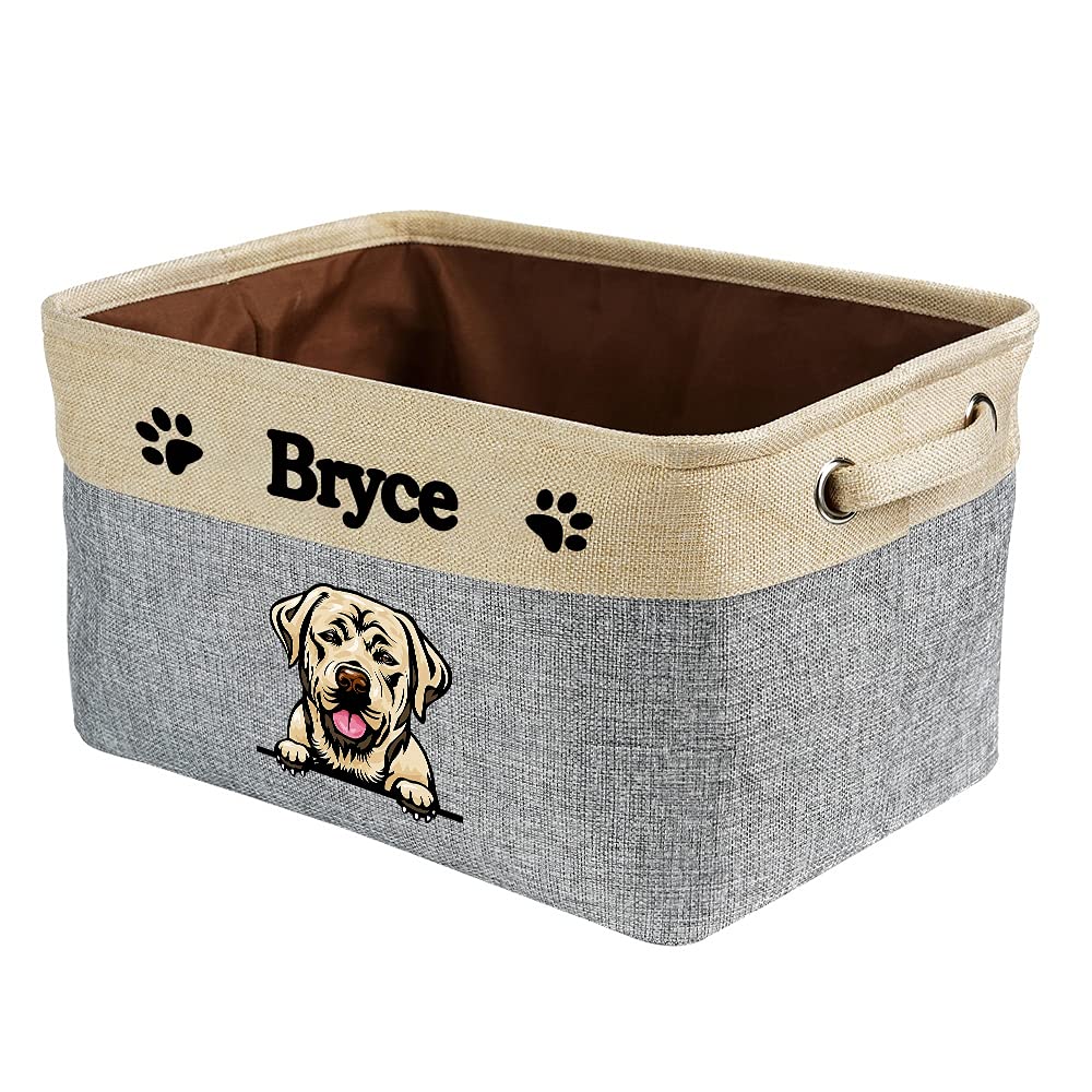 Foldable Storage Basket with Cute Labrador Design - Collapsible Fabric Pet Toy Organizer Bin with Handles for Home, Closet & Shelf - Grey & White - Perfect for Pet Supplies, Kids' Room & Bedroom Organization
