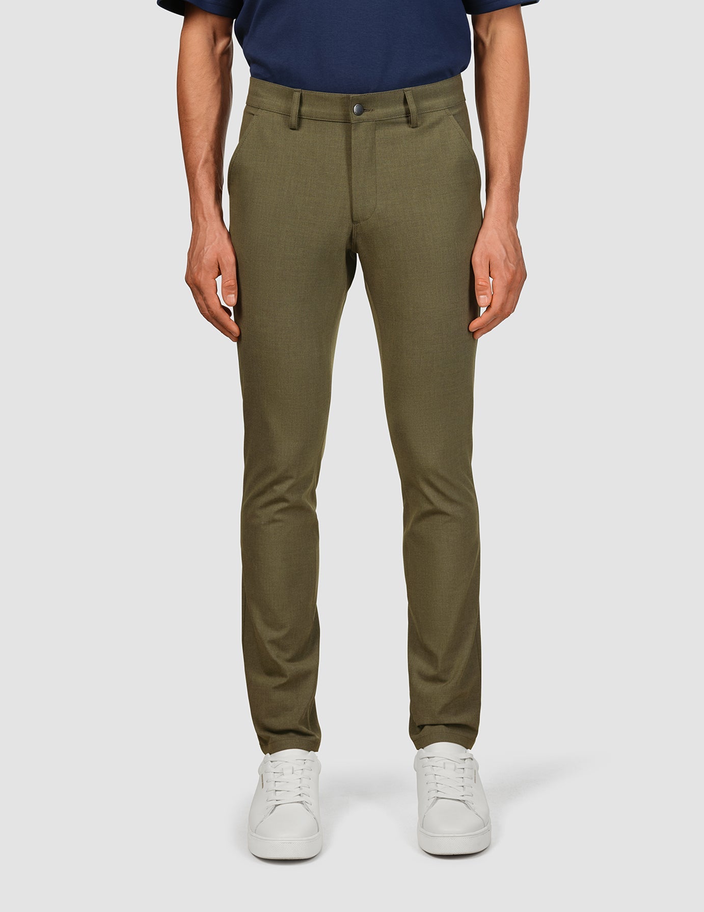 Slim Fit Essential Pants for Men - Remote Work & Casual Wear - Green Melange Color - Comfortable Stretch Fabric for Home Office & Everyday Use