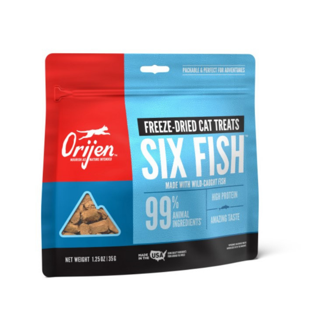 ORIJEN Grain Free Six Fish Freeze Dried Cat Treats - High Protein Natural Cat Snacks for Indoor & Outdoor Cats - Perfect for Training, Rewards & Bonding Time