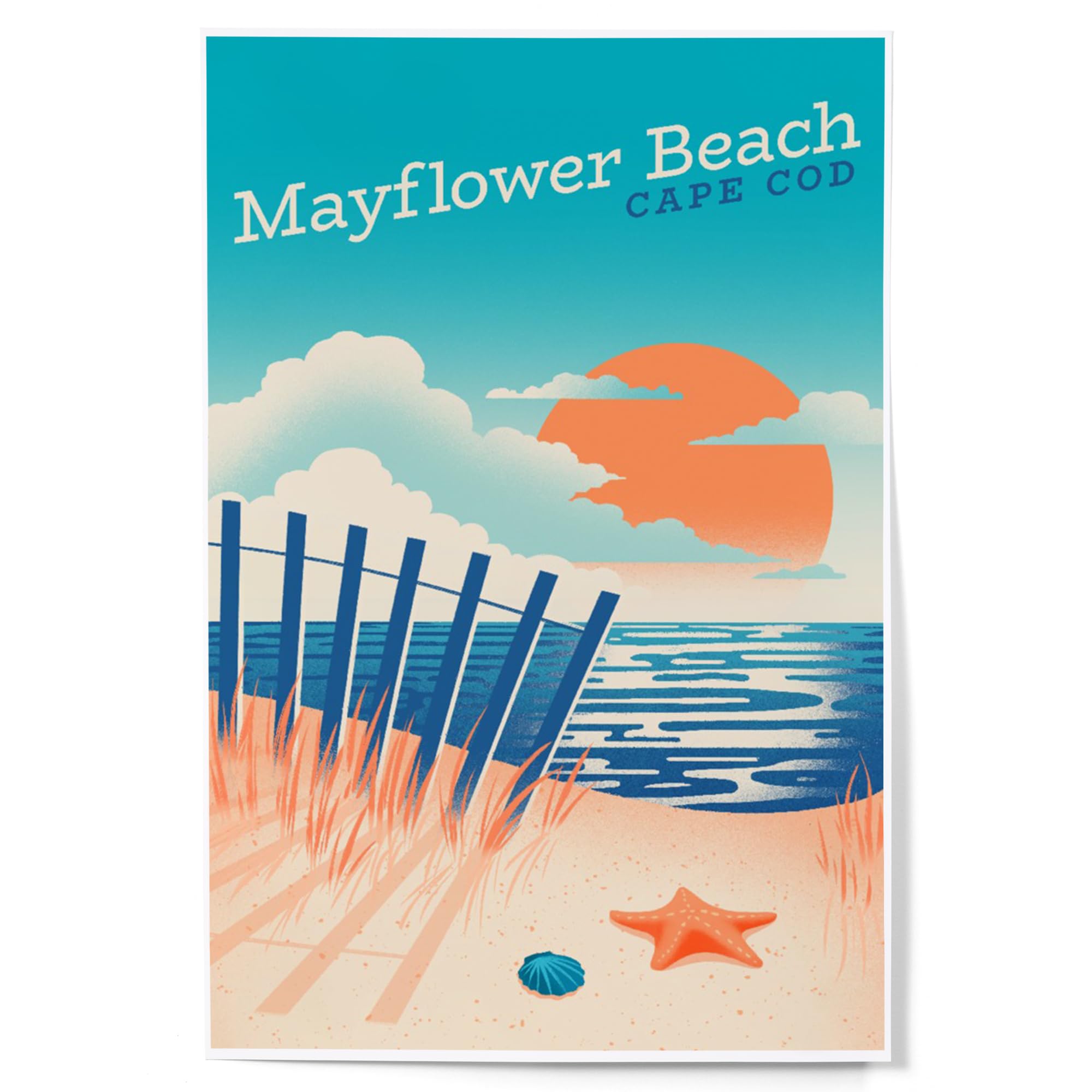 Lantern Press 12x18 Inch Cape Cod Massachusetts Mayflower Beach Art Print - Sun-faded Shoreline Collection Wall Decor - Coastal Home & Office Decor for Living Room, Bedroom, Beach House