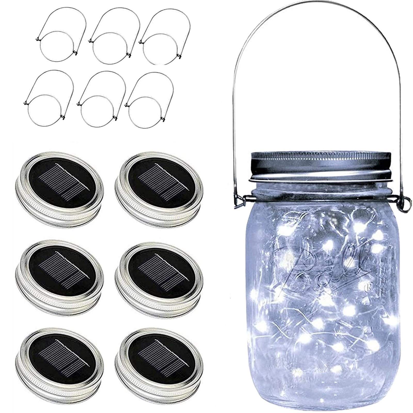 6 Pack Solar Mason Jar Lights - 30 LED String Fairy Star Firefly Jar Lids for Outdoor Decor (Cool White) | Perfect for Patio, Garden, Yard & Mason Jar Decorations | Waterproof & Energy Efficient Solar Lights