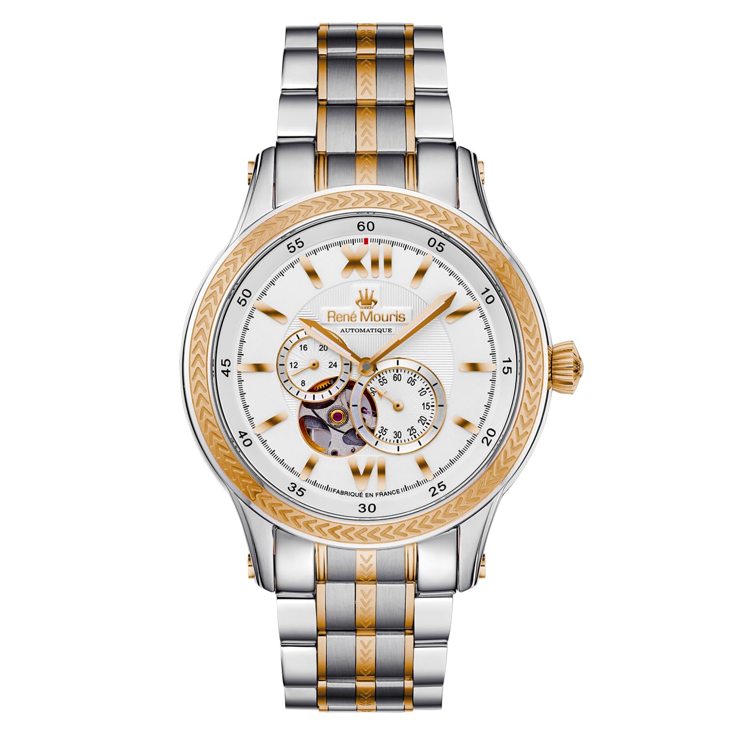 René Mouris Men's Automatic Watch - 44mm Stainless Steel Skeleton Design, Sapphire Coated Crystal, 100M Waterproof - Luxury Dress Watch for Business, Formal Events & Everyday Wear