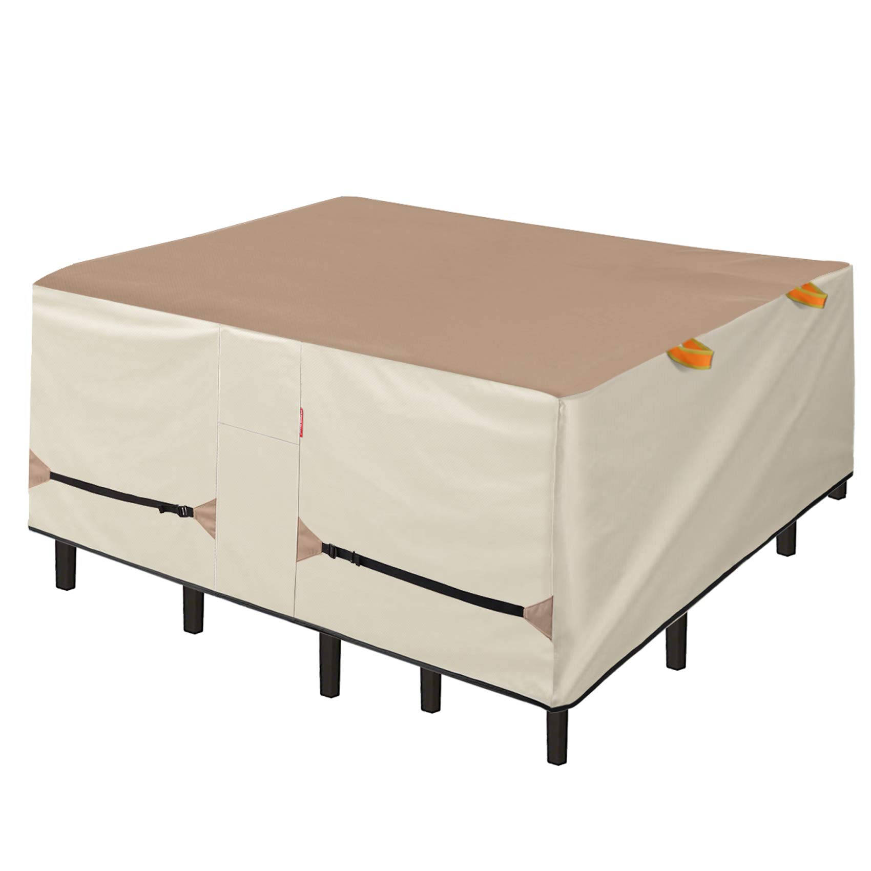 Waterproof 55 x 55 Inch Square Patio Table Cover - Porch Shield Outdoor Dining Furniture Protector for Chairs & Table Set in Light Tan & Khaki - Ideal for Backyard, Deck, and Garden Use
