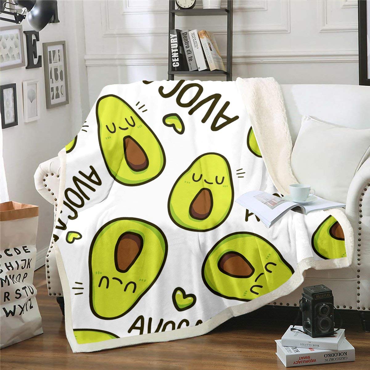 Erosebridal Toddler Sherpa Blanket - Soft Avocado Print Flannel Throw Blanket for Kids, Boys & Girls | Hawaiian Summer Tropical Fruit Cartoon Design | Warm Plush Fuzzy Blanket for Bedroom Decor & Nursery | Perfect for Snuggling, Travel & Gift Giving - Green Baby Blanket