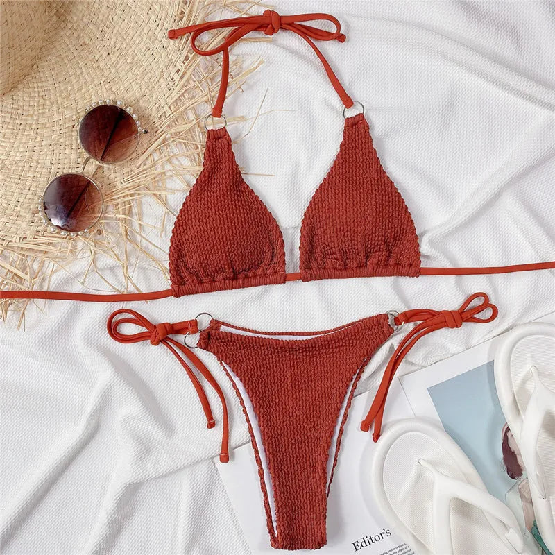 Sexy Women's Brazilian Bikini Set - Micro Swimwear Bandage Bikini with Drawstring for Beach & Pool | Perfect for Summer Vacations, Swim Parties & Tropical Getaways