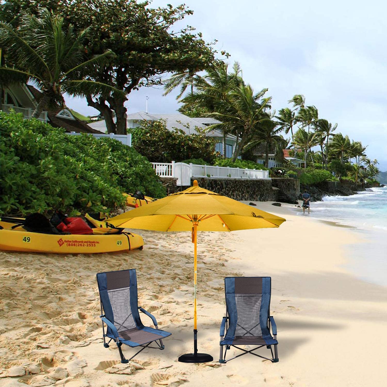RedSwing Low Sling Beach Chair - Foldable Low Profile Camping Chair for Adults, High Back Portable Outdoor Chair for Beach, Backpacking & Picnics (Blue, Set of 2) - Perfect for Beach Vacations, Camping Trips & Backyard Relaxation