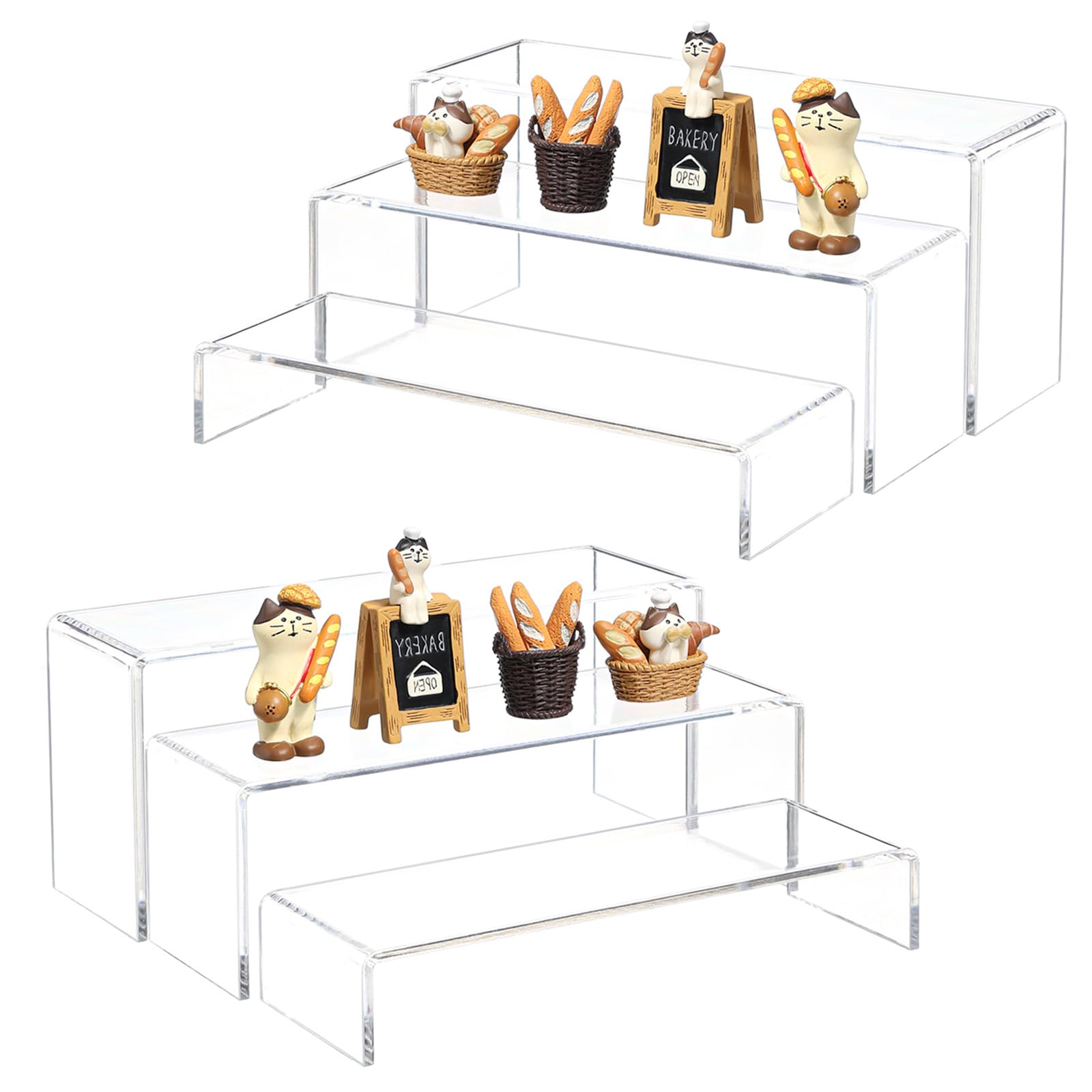 6Pcs Acrylic Display Risers - 4mm Thick Rectangular Tiered Table Shelves Stand for Vendor Events, Funko Pop Figures, Lego Display, Cupcakes & Perfume - Perfect for Retail Displays, Trade Shows & Home Decor