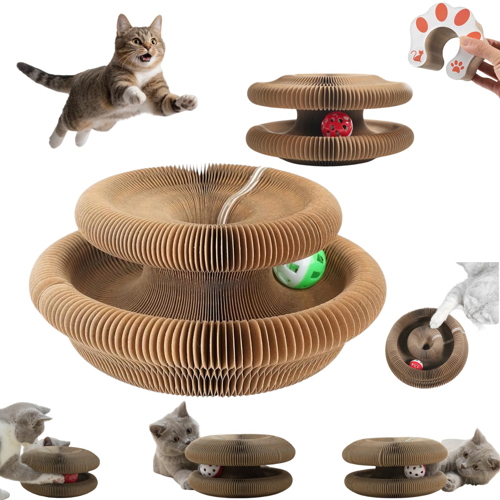 XXL Cat Scratching Board with Bell - Durable Recyclable Cardboard Cat Toy for Interactive Play | Perfect for Indoor Cats, Kittens & Playtime Fun