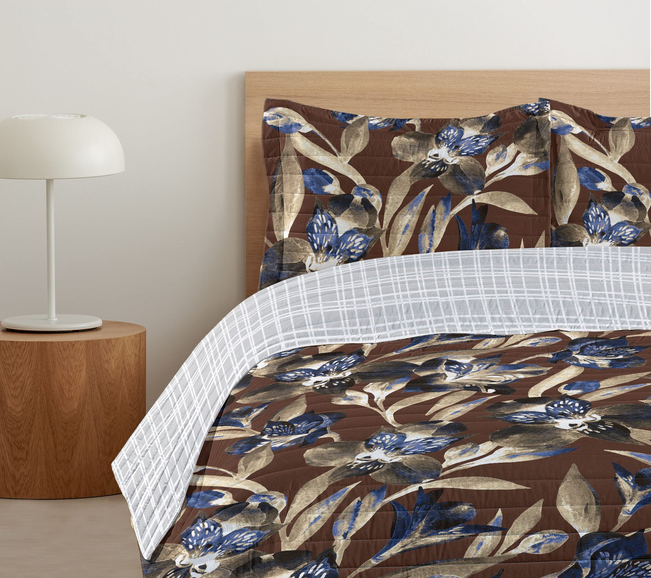 Ambesonne Reversible Queen Size Bedspread Set - Tropical Jungle Butterfly Design, Microfiber Comforter & Pillow Shams in Umber Sepia | Perfect for Spring Bedroom Decor, Guest Room Makeover & Boho Chic Home Styling