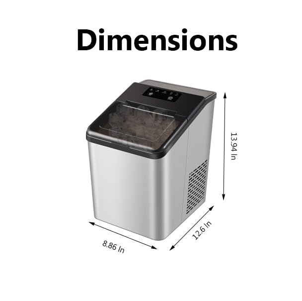 Portable Countertop Nugget Ice Maker - 34Lbs/24H Chewable Pebble Ice Machine with Self-Cleaning Function, Stainless Steel Sonic Ice Maker Ready in 6 Minutes for Home, Kitchen, Office - Perfect for Cocktails, Sodas, and Beverage Stations