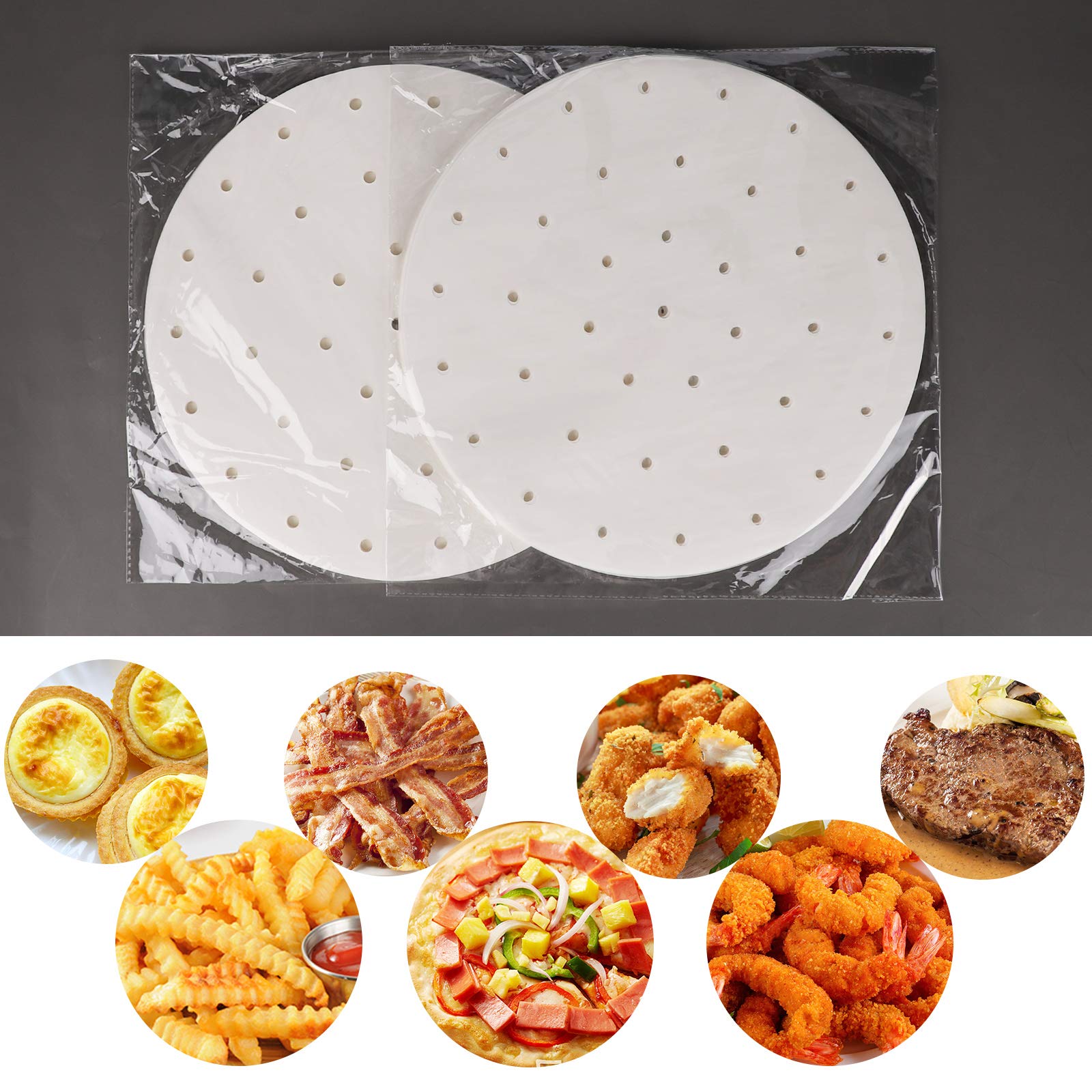 Beasea 11 Inch Air Fryer Parchment Paper - 200pcs Disposable Perforated Liners for Air Fryer, Steaming Basket & Bamboo Steamer | Non-Stick Baking, Cooking & Healthy Meal Prep | Perfect for Roasting, Frying & Steaming Vegetables, Meat & Snacks