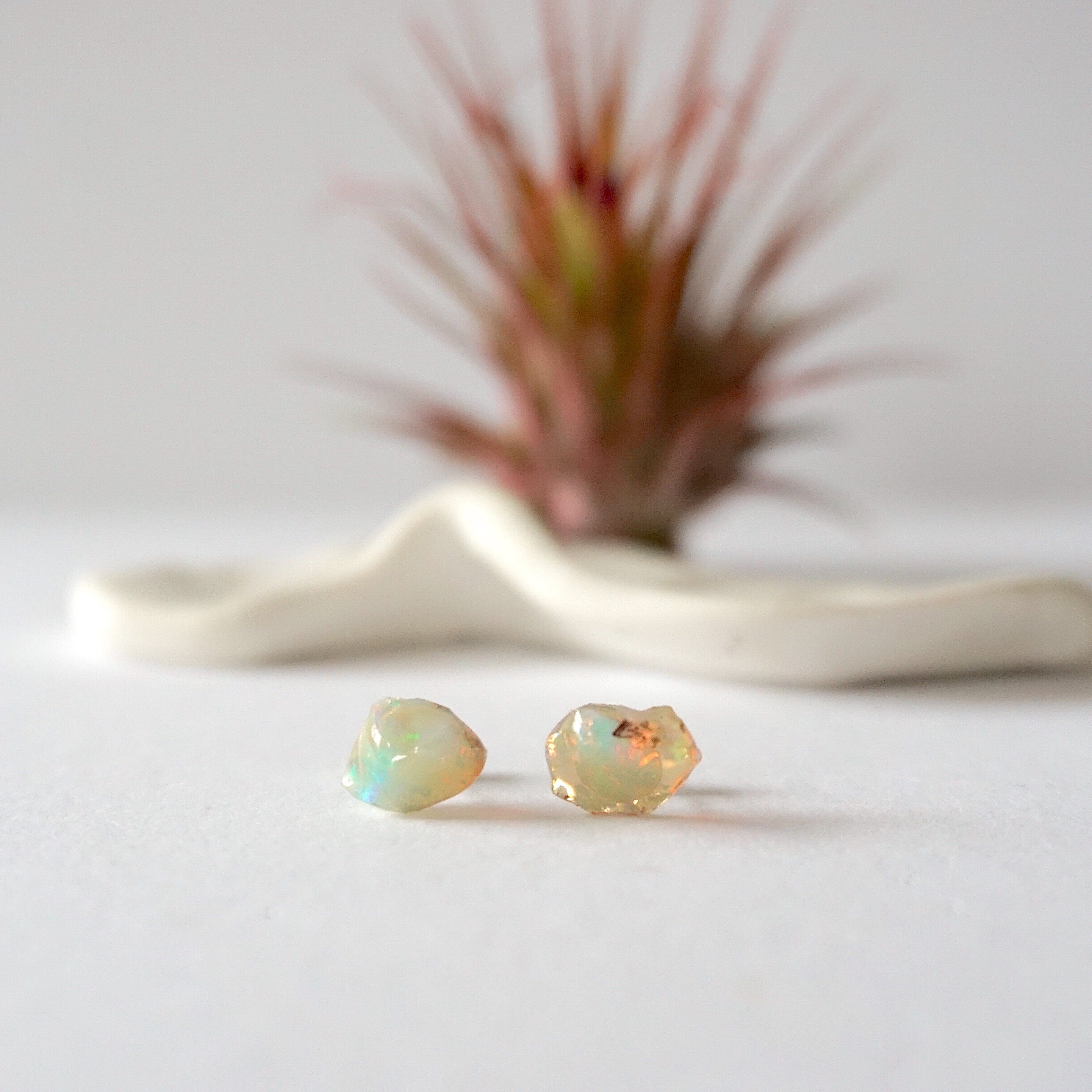 Natural Fire Opal Stud Earrings for Women - 14K Gold Post Earrings for Everyday Wear & Special Occasions