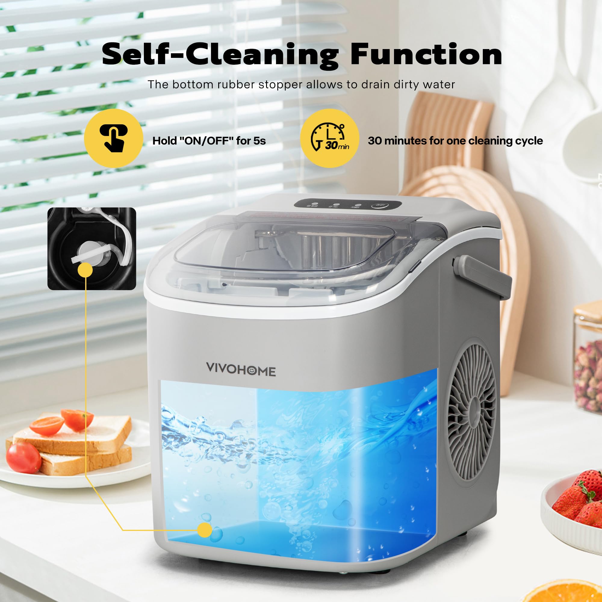 VIVOHOME 26lbs/Day Portable Ice Maker Machine - Compact Countertop Automatic Ice Cube Maker with Self-Cleaning Function, Scoop & 10 Ice Bags - Perfect for Home, Office, RV, Boat & Outdoor Parties (Silver)