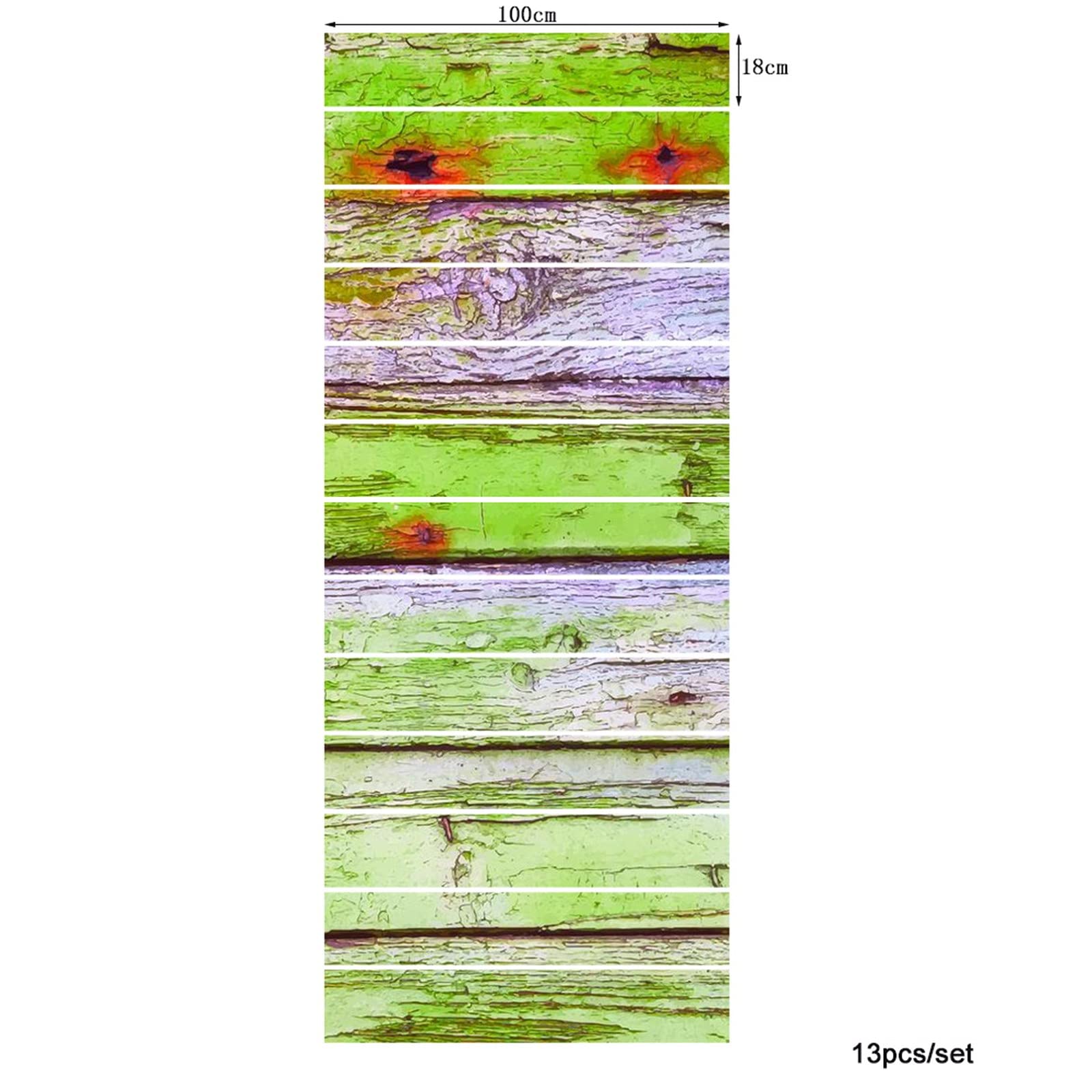 3D Self-Adhesive Removable Stair Stickers - Grunge Green & Purple Wood Plank Vinyl Decals for Stair Risers, Kitchen Tiles & Wall Murals (13-Piece Set) - Perfect for Home Renovation, DIY Decor & Rental Property Upgrades