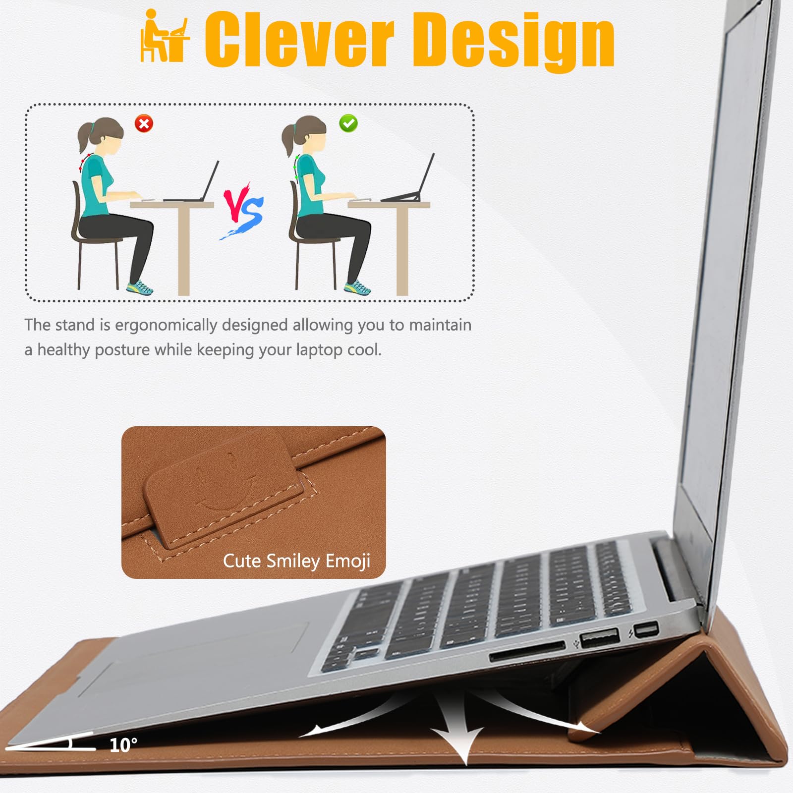 Premium 15-16 Inch Laptop Sleeve with Stand - Compatible with MacBook Pro 16 M4/M3/M2/M1 (2024-2019), Dell XPS 15, MacBook Pro 15 (2015-2012), Samsung Galaxy Book Flex/Pro 15 - Durable Brown Protective Case for Work, Travel & School