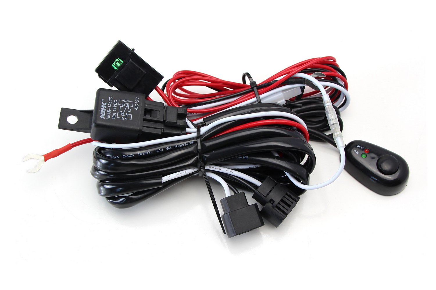 iJDMTOY 5202 PSX24W 2504 Relay Harness Wire Kit with LED ON/Off Switch - Compatible with Automotive Driving Lights, DRL, Fog Lights, Off-Road Lighting - Perfect for Truck, Jeep, SUV & Car Lighting Upgrades