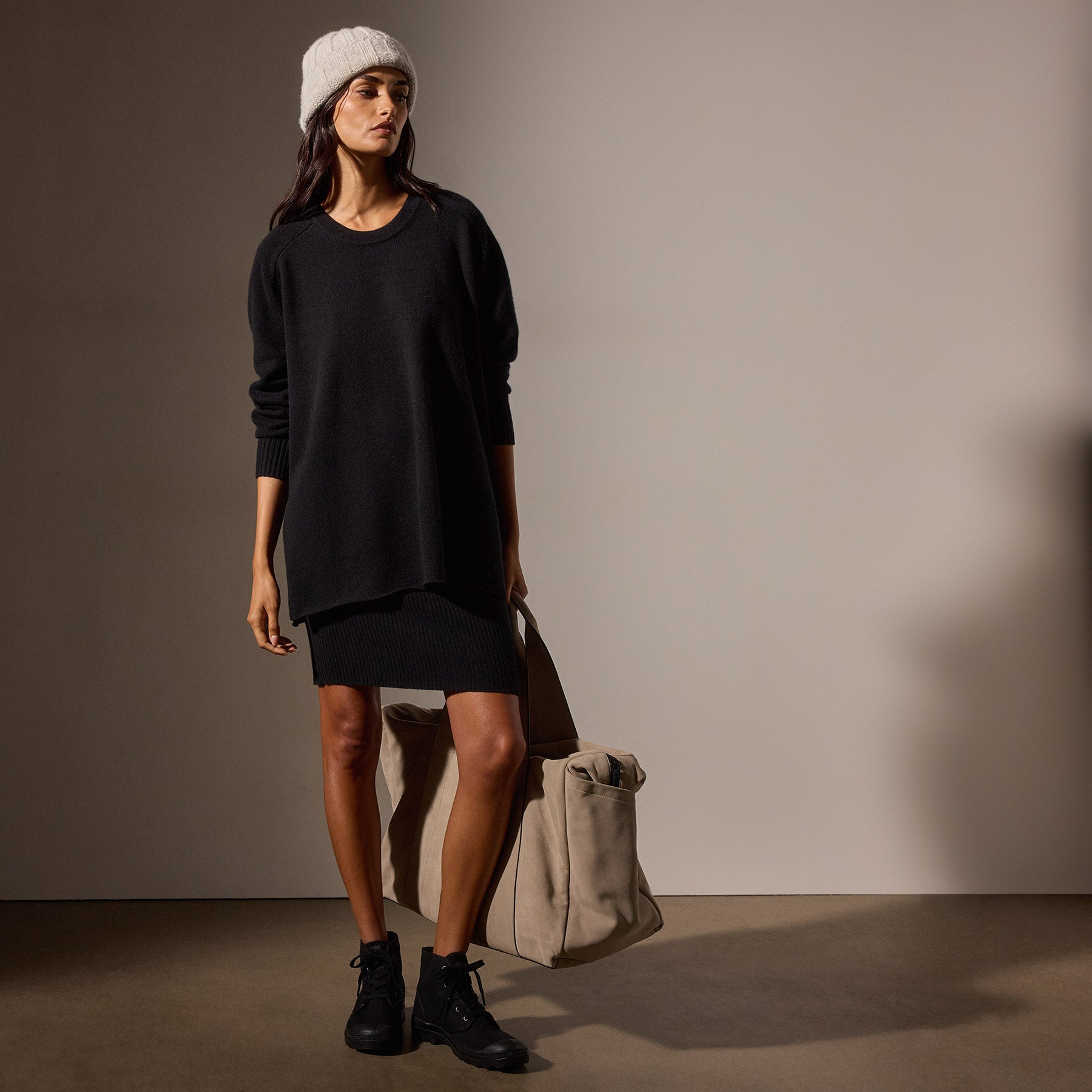 Luxury Cashmere Side Split Tunic Sweater - Soft Warm Women's Pullover Black - Perfect for Office, Date Night & Winter Layering