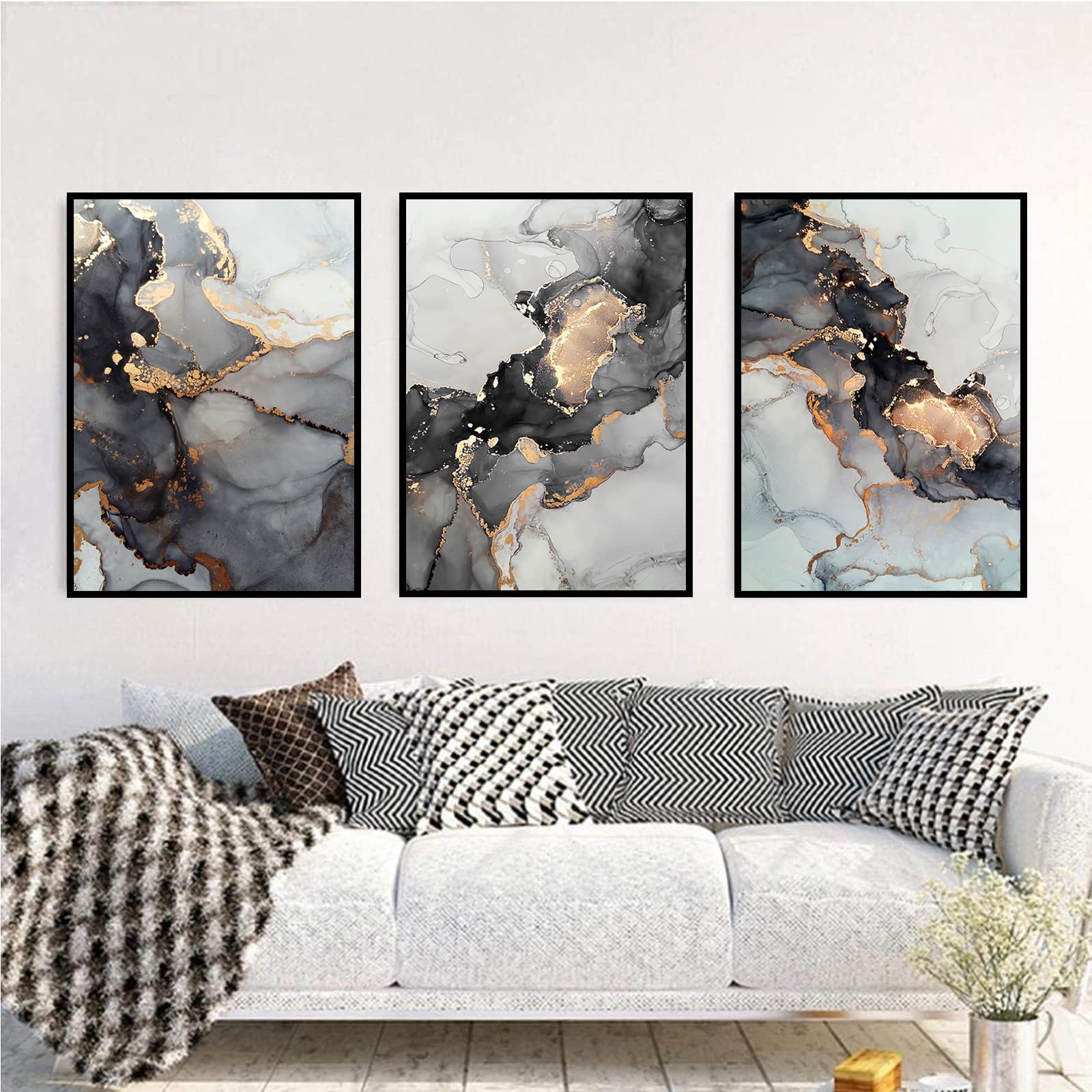 PUYIQARE Gold Black Marble Canvas Poster - Modern Abstract Wall Art Painting, Nordic Style Prints for Living Room & Bedroom Decor - Unframed Wall Picture (20x28 Inch) - Perfect for Home, Office & Gift Giving