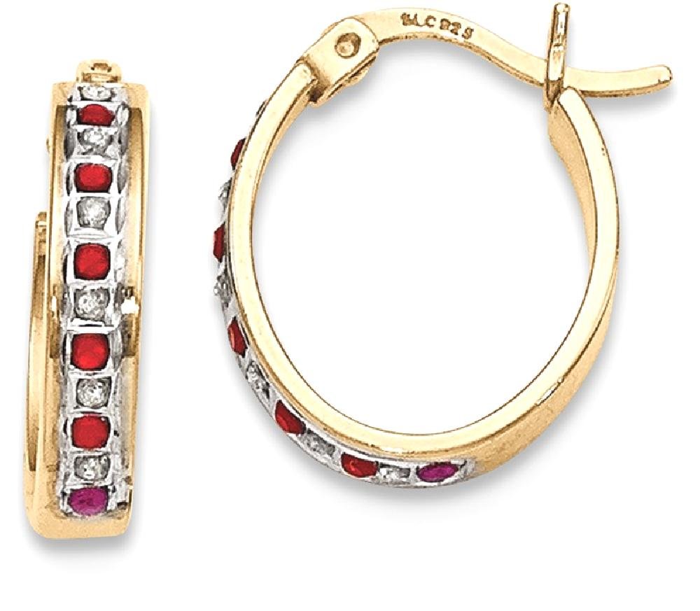 925 Sterling Silver 18K Gold Plated Diamond & Ruby Oval Hoop Earrings for Women - Elegant Small Hoop Earrings for Party, Wedding & Everyday Wear