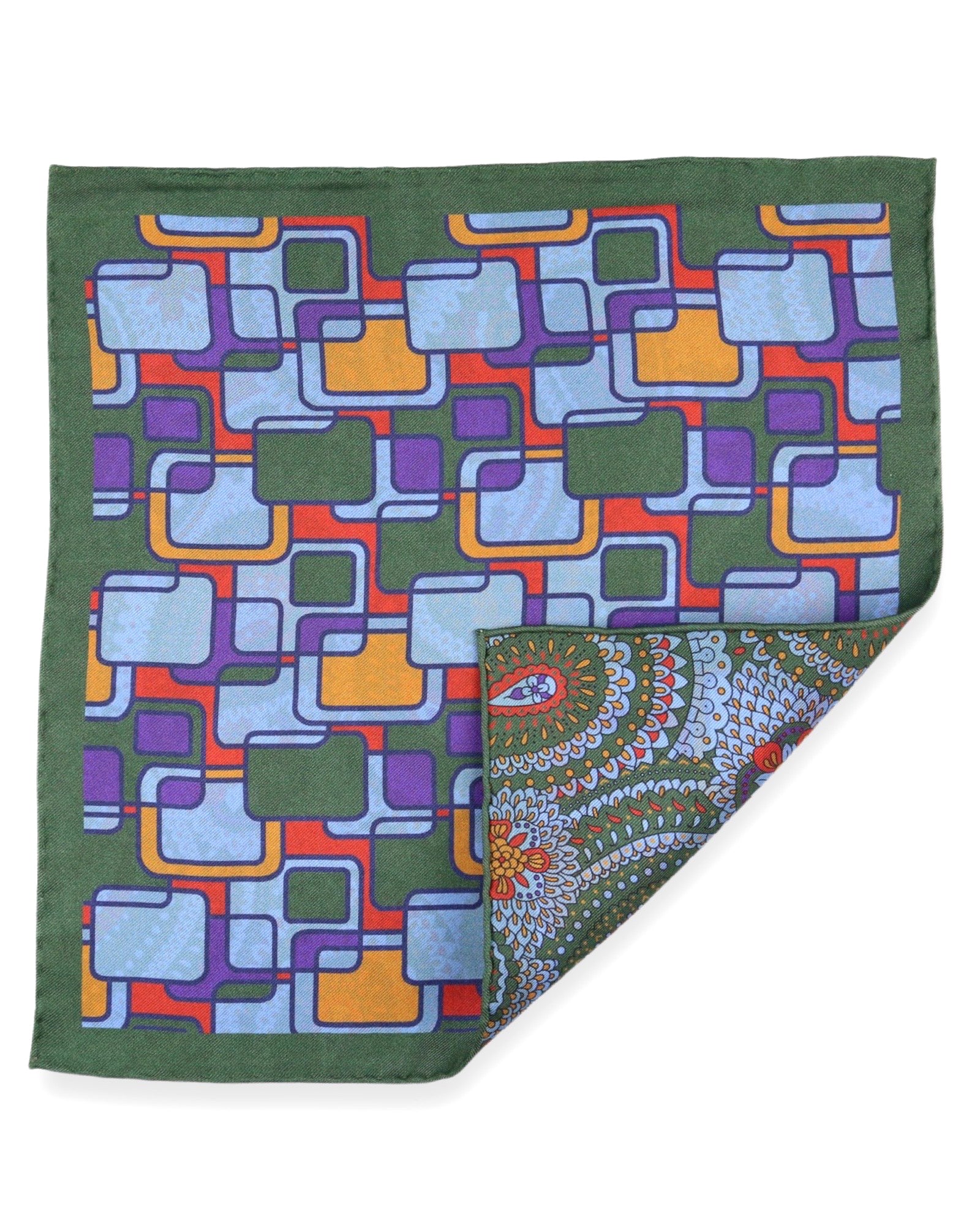 DÉCLIC Maxwell Reversible Pocket Square - Green Silk Handkerchief for Men's Suit | Perfect for Weddings, Business Meetings & Formal Events
