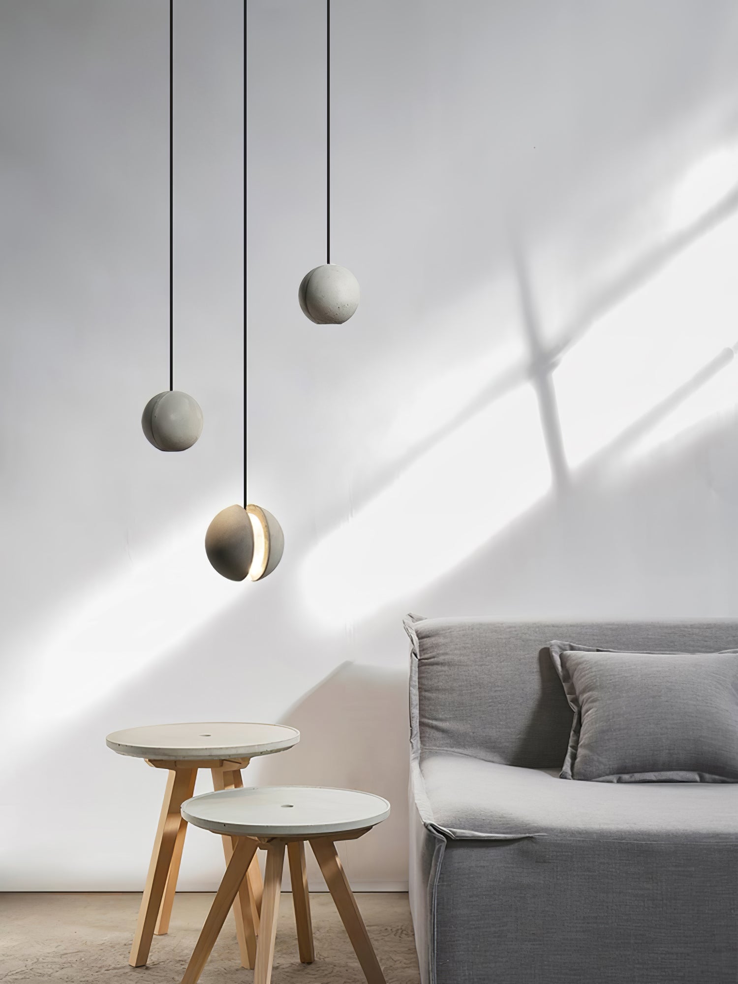 Modern Moon Concrete Pendant Light - Industrial Chic Ceiling Fixture for Living Room, Bedroom, or Dining Area