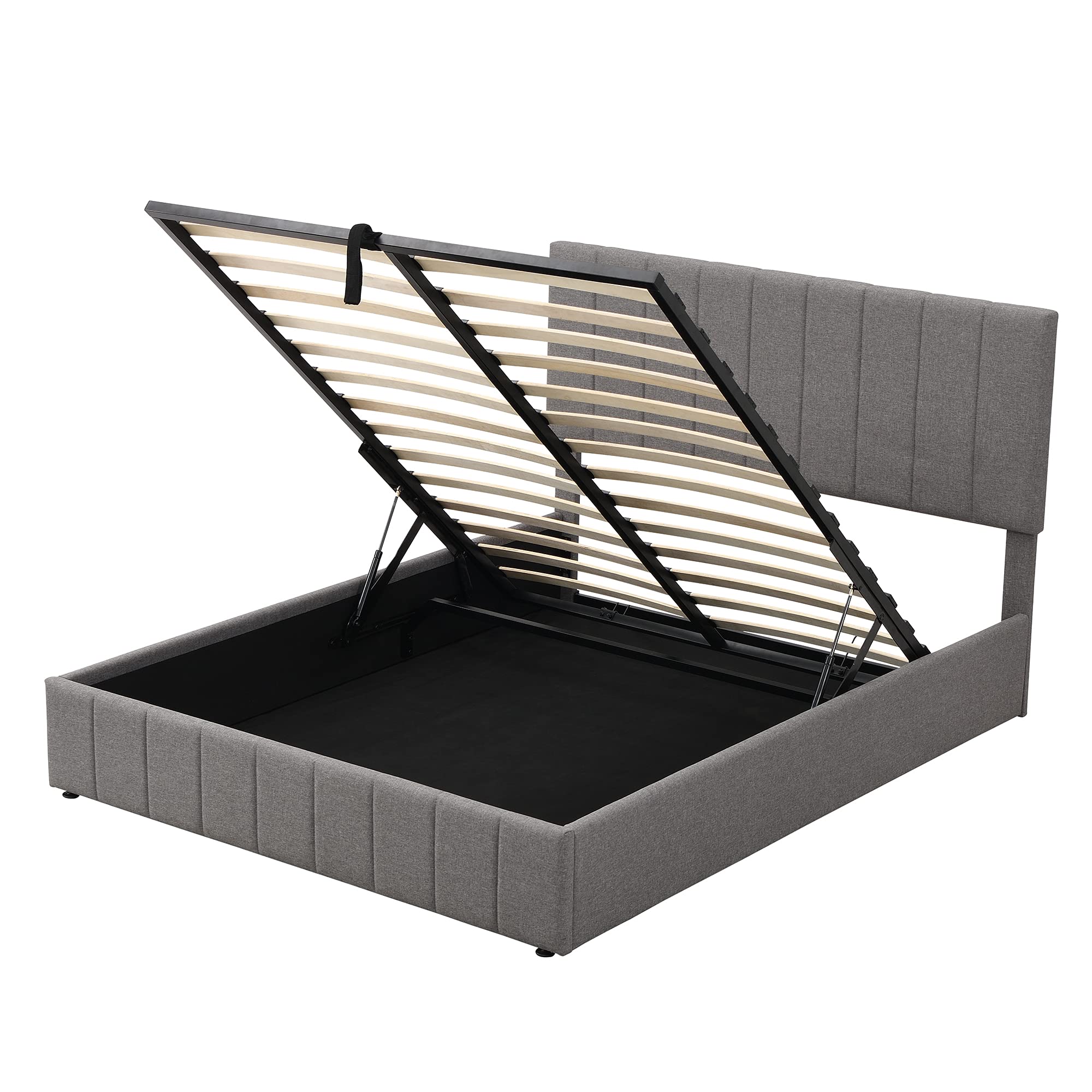 Knocbel Queen Size Upholstered Platform Bed Frame with Hydraulic Storage System - 24 Reinforced Slats, 83