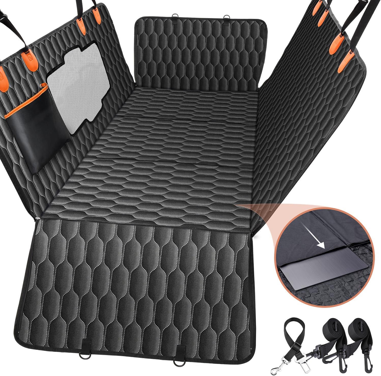 Mpow Heavy Duty Back Seat Extender for Dogs - 330lb Weight Capacity, Waterproof Dog Car Seat Cover with Hard Bottom & Detachable Design - Perfect for Road Trips, Travel & Pet Safety