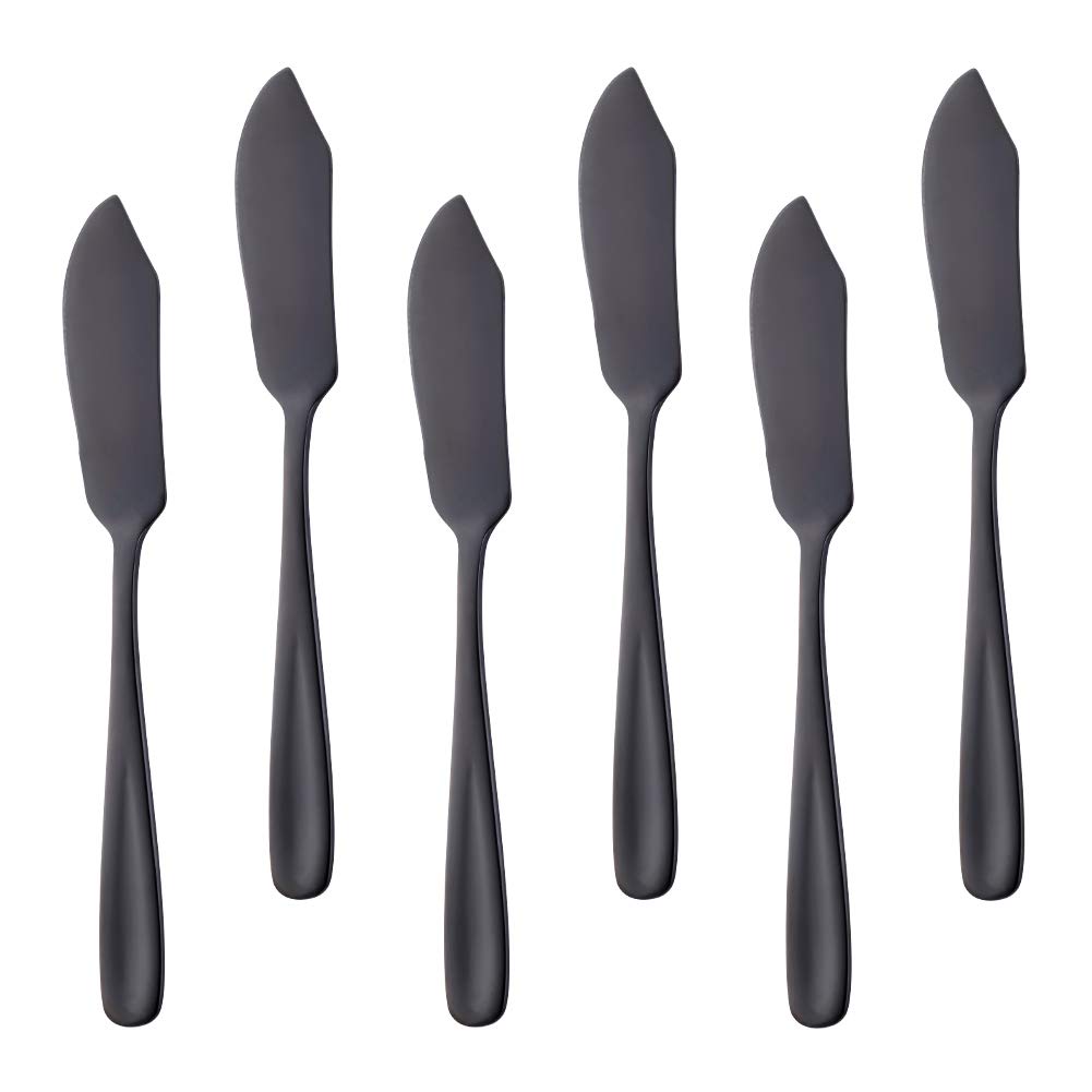 Premium Stainless Steel Cheese & Dessert Knives Set of 6 - Black Butter Knives for Breakfast, Sandwich Spreaders & Food Slicers - Perfect for Charcuterie Boards, Brunch Parties & Kitchen Essentials