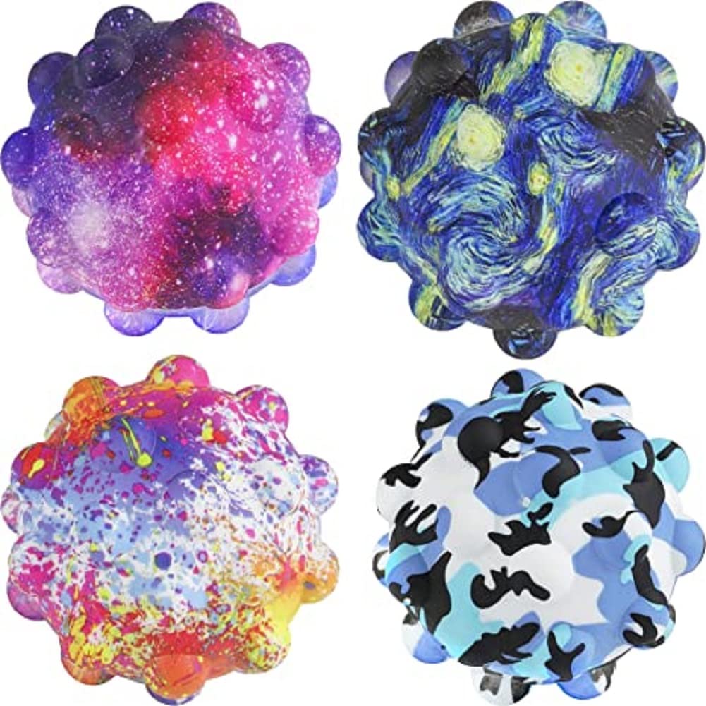 3D Pop Stress Balls Fidget Sensory Toys Set - 4 Pack Squeeze Balls for Stress Relief & Anxiety - Silicone Bouncing Sensory Toys for Adults & Kids - Perfect for Office, Classroom, Travel & Home Relaxation