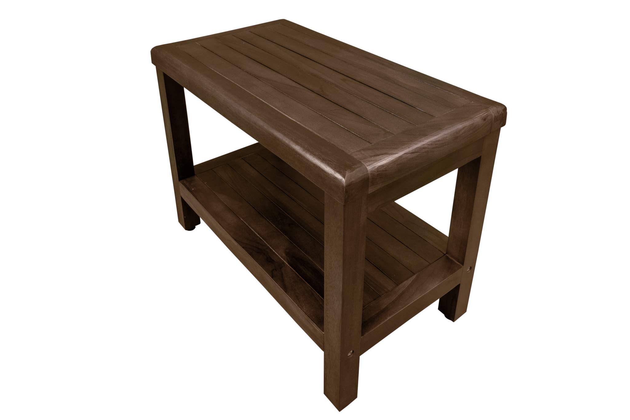 DecoTeak Eleganto 24 Inch Waterproof Teak Wood Shower Bench with Storage Shelf - Non-Slip Bath Seat for Elderly & Disabled - Spa & Bathroom Organizer for Shampoo, Soap & Accessories - Ideal for Wet Rooms & Steam Showers