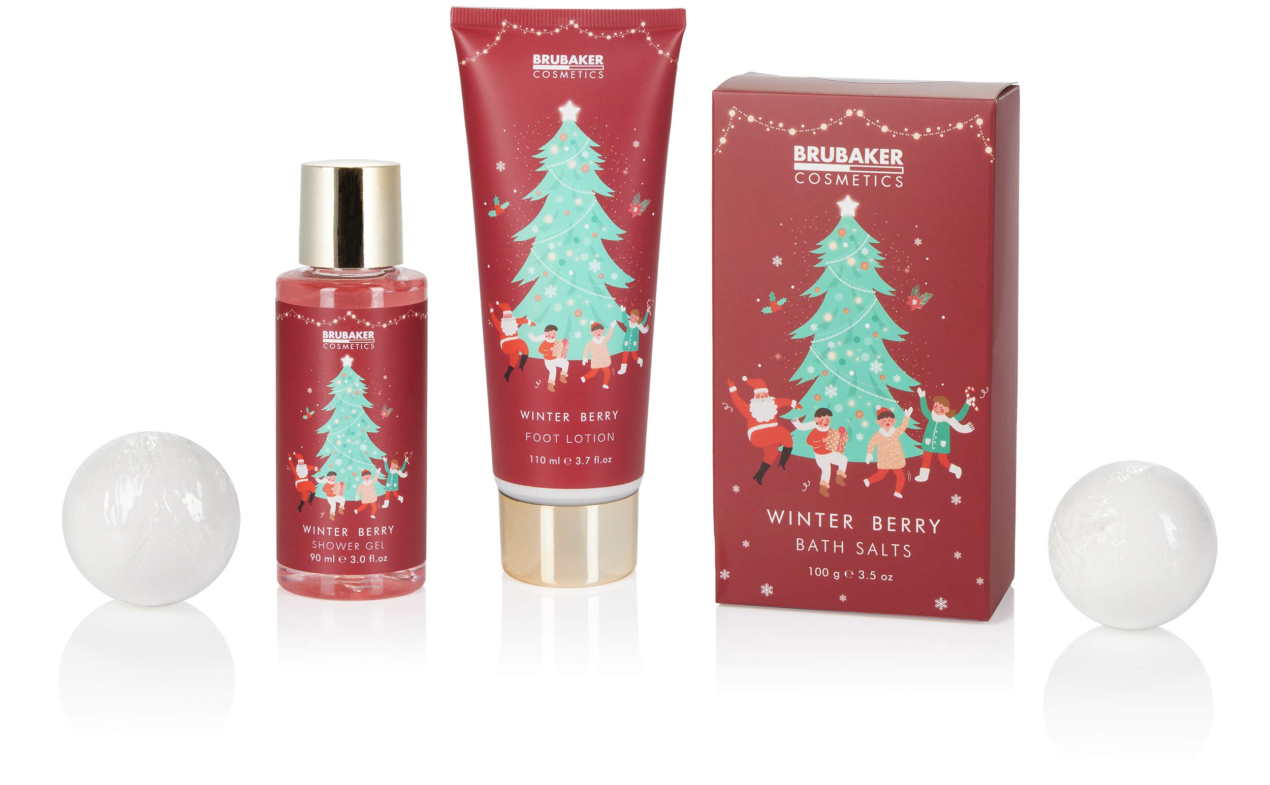 BRUBAKER Winter Berries Bath Set - 6 Pcs with Plush Slippers - Christmas Gift for Women - Spa & Relaxation