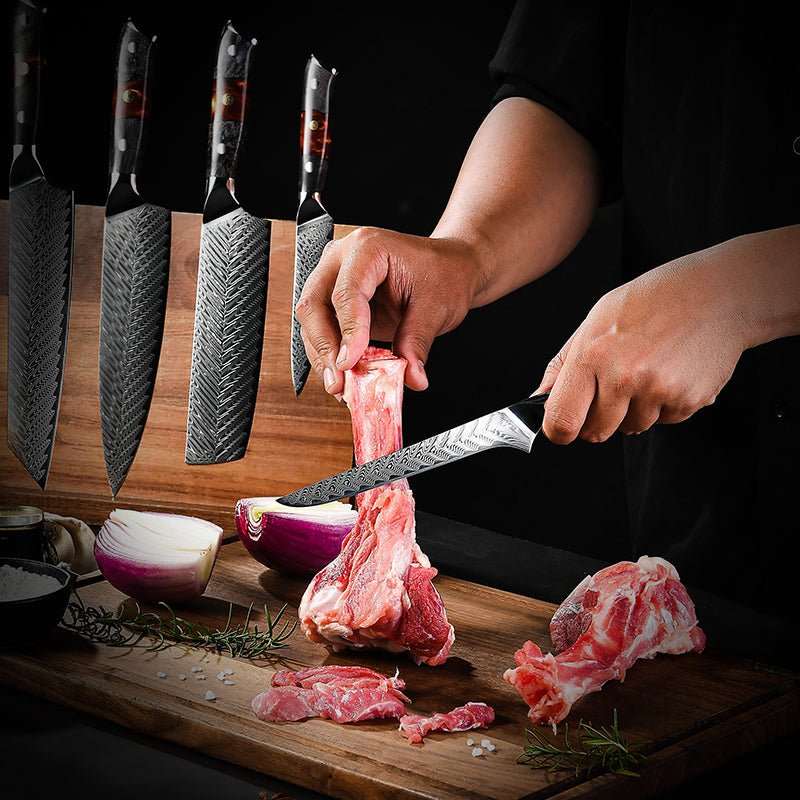 Premium 8-Piece Professional Chef Knife Set with VG10 Stainless Steel Blades & Stained Olive Wood Handles - Includes Protective Sheaths - Perfect for Home Cooking, Professional Kitchens & Culinary Gifts