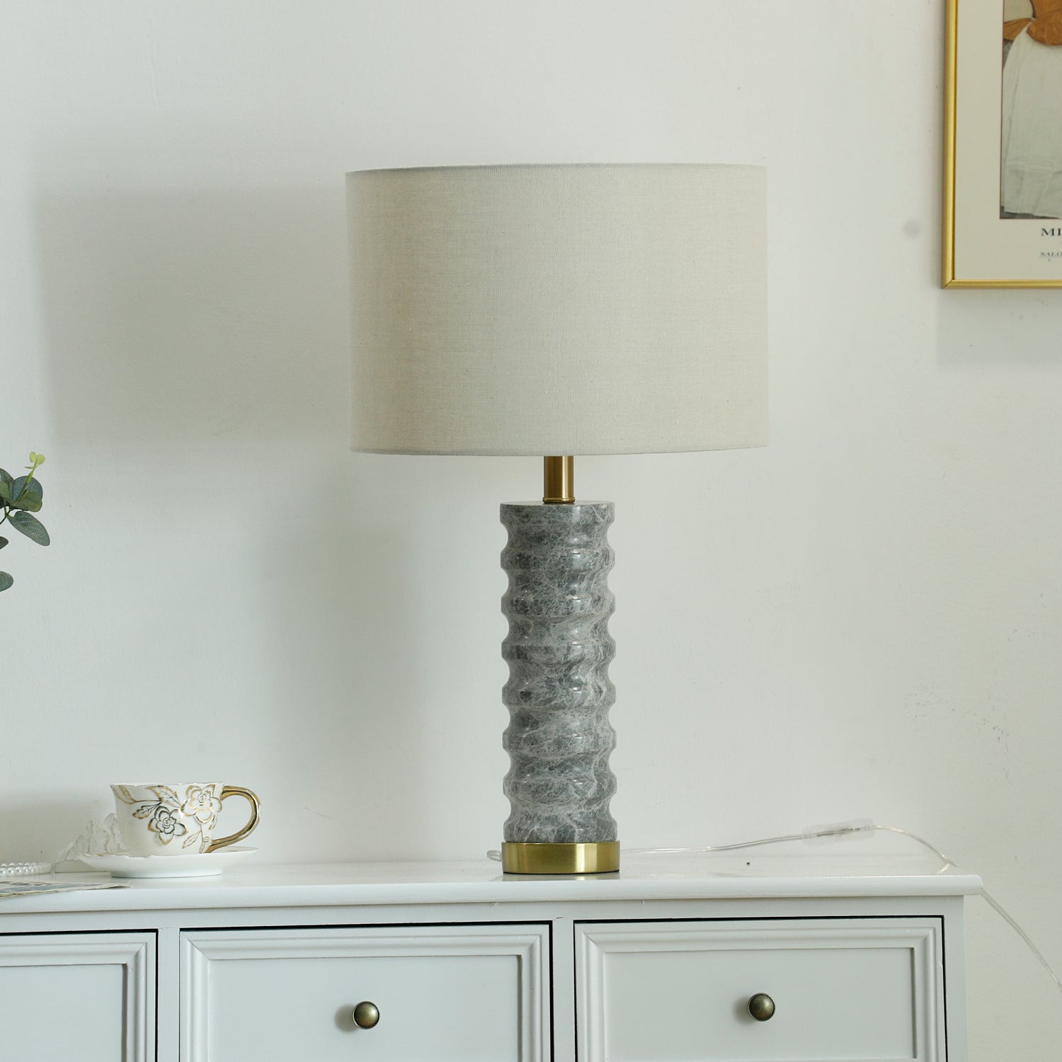 Julienne Marble Table Lamp - Modern Bedside & Living Room Lighting for Home Decor | Elegant Nightstand Lamp with USB Port & Touch Control