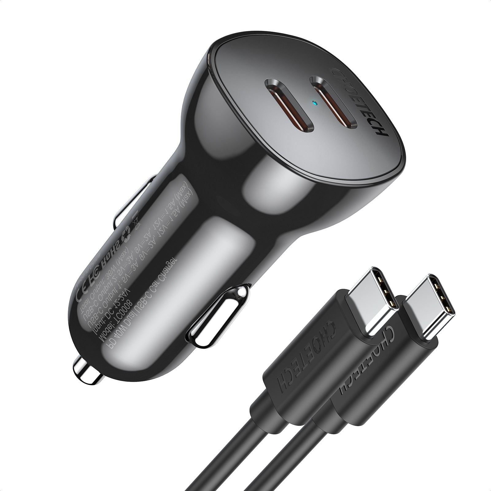 Choetech 40W Dual USB-C Fast Car Charger Adapter - Quick Charge for iPhone 15/14/13, Samsung Galaxy, iPad - Perfect for Road Trips & Commuting