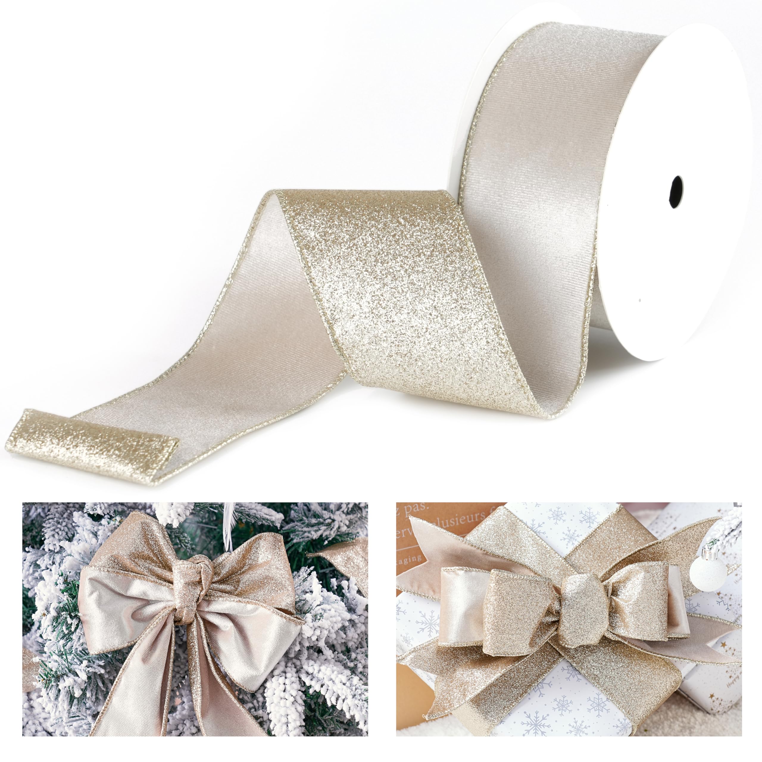 Champagne Velvet Glitter Ribbon 2.5