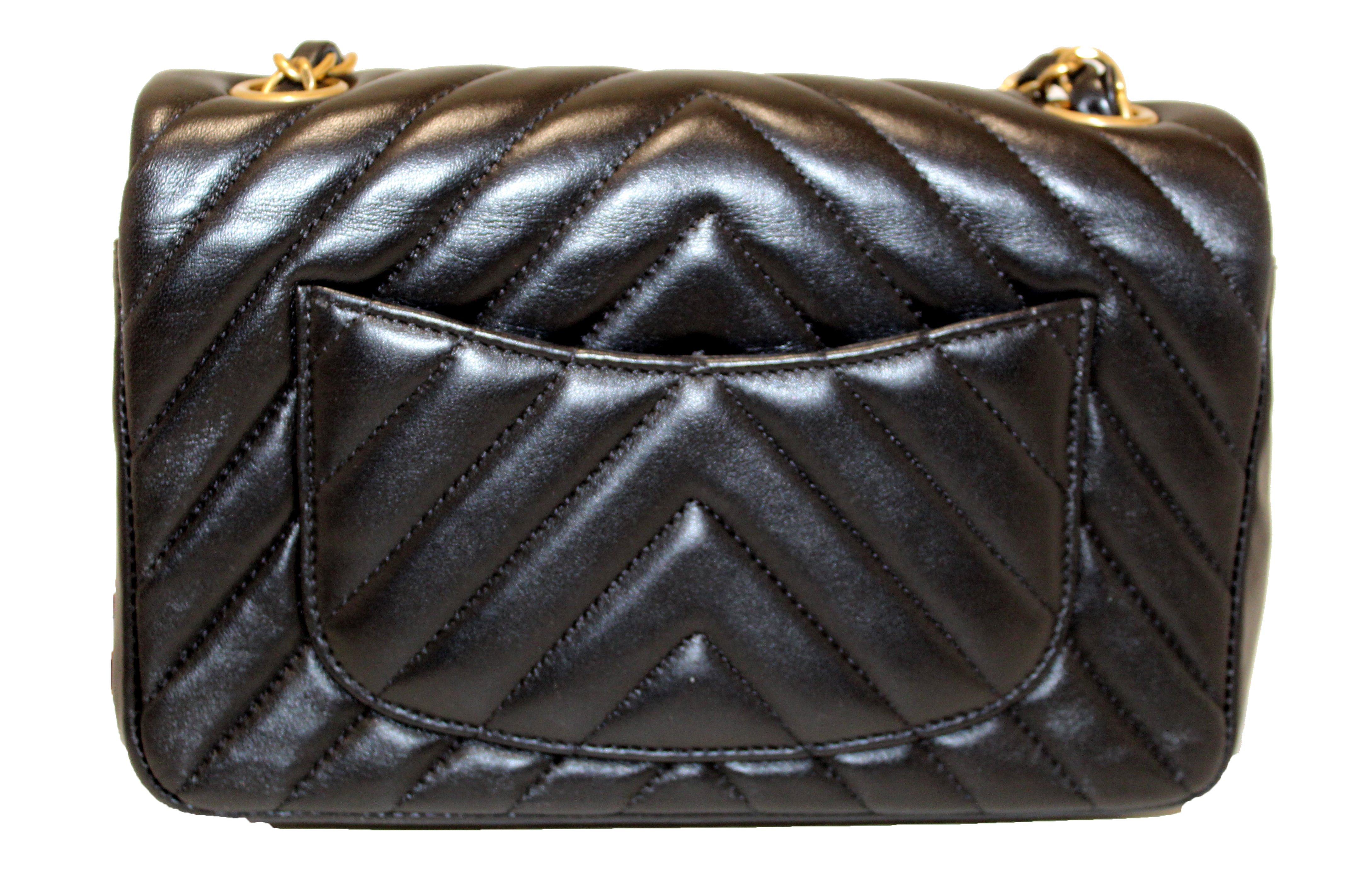 Authentic Chanel Black Chevron Lambskin Leather Classic Mini Rectangle Flap Crossbody Bag - Luxury Designer Handbag for Women, Perfect for Parties, Dates & Everyday Use