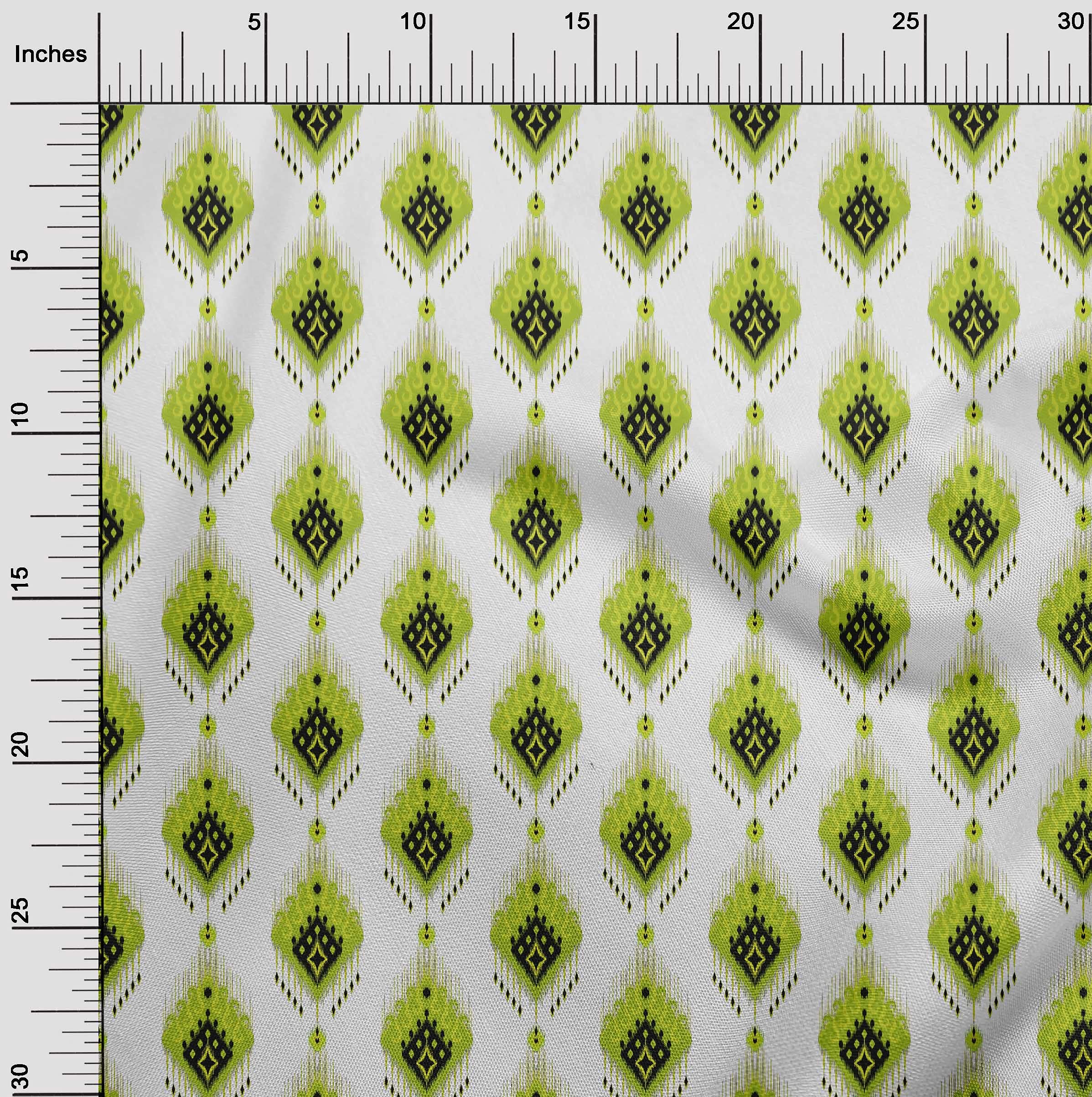 oneOone Viscose Chiffon Light Green Ikat Print Fabric - 42 Inch Wide by The Yard for DIY Clothing, Dresses, Scarves & Home Decor Sewing Projects