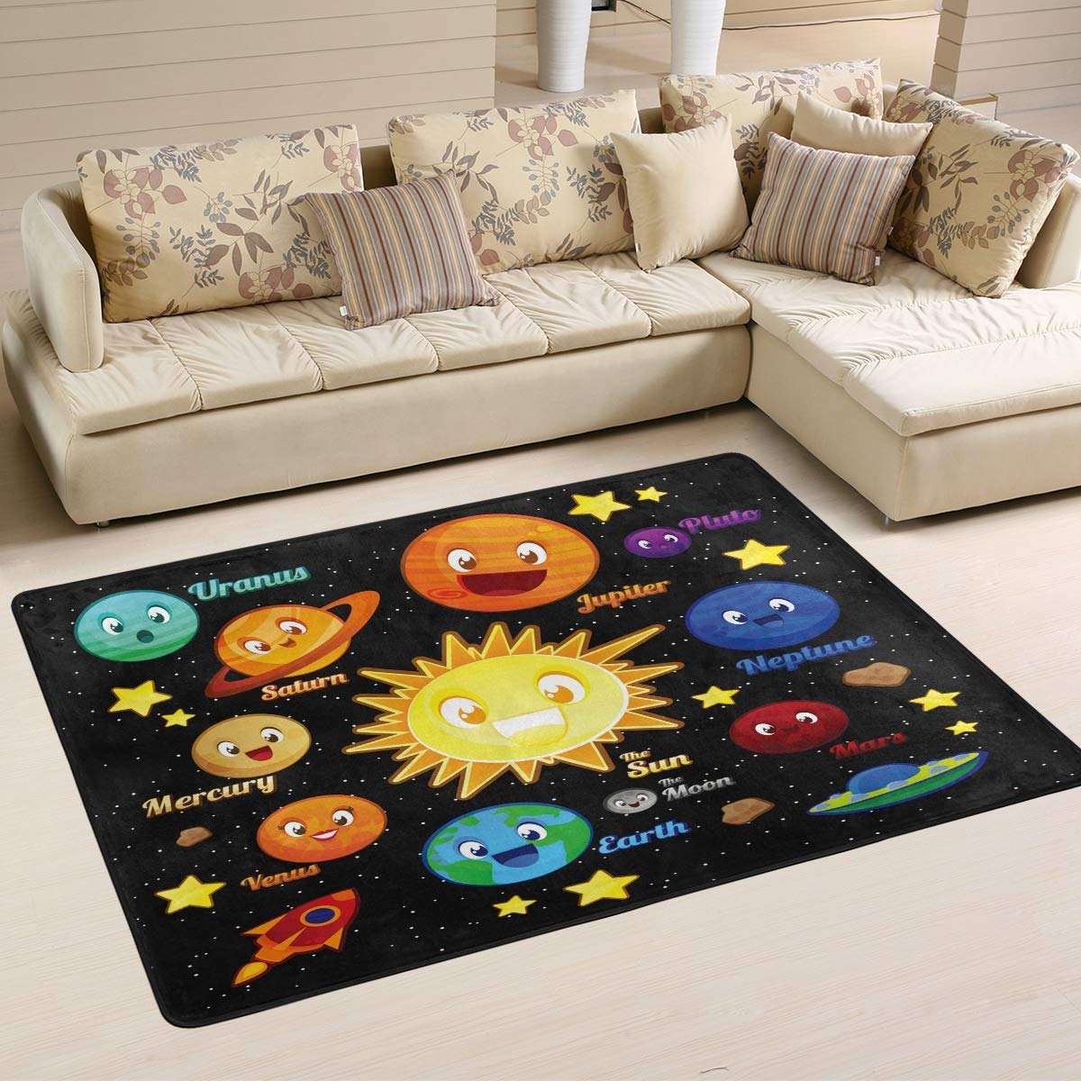 ALAZA Solar System Galaxy Nebula Planet Area Rug - 3'x2' Space Themed Carpet for Living Room, Bedroom, Kids Room | Perfect for Home Decor, Astronomy Lovers & Sci-Fi Enthusiasts