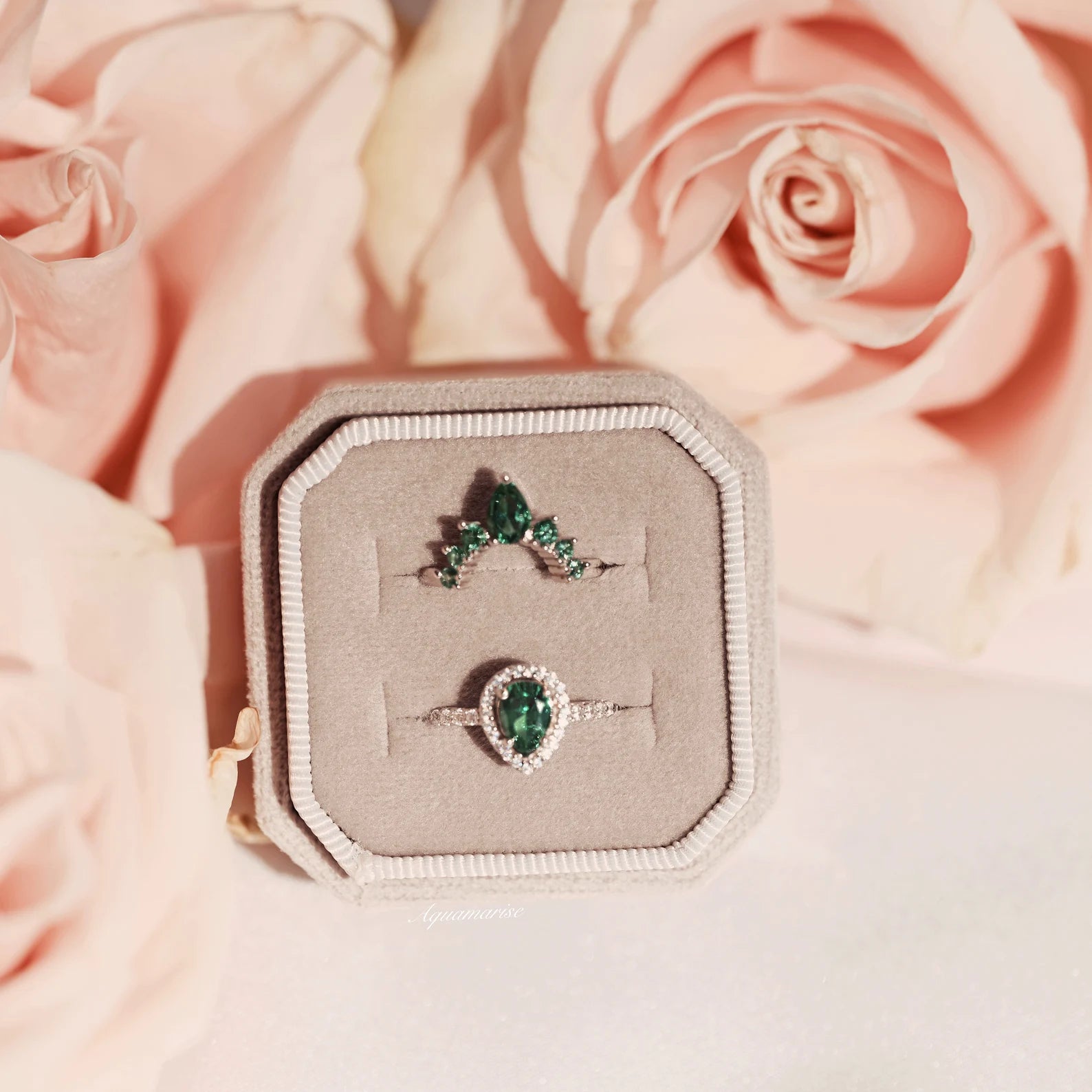 Amy Emerald Ring Set - 925 Sterling Silver Women's Jewelry, Elegant Green Gemstone Ring for Engagement, Anniversary & Gift | Perfect for Parties, Weddings & Special Occasions