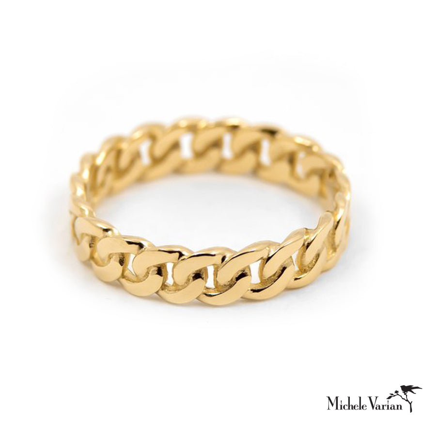 Miami Cuban Chain Ring for Men & Women - 14K Gold Plated Stainless Steel Hip Hop Jewelry - Perfect for Parties, Gifts & Everyday Wear