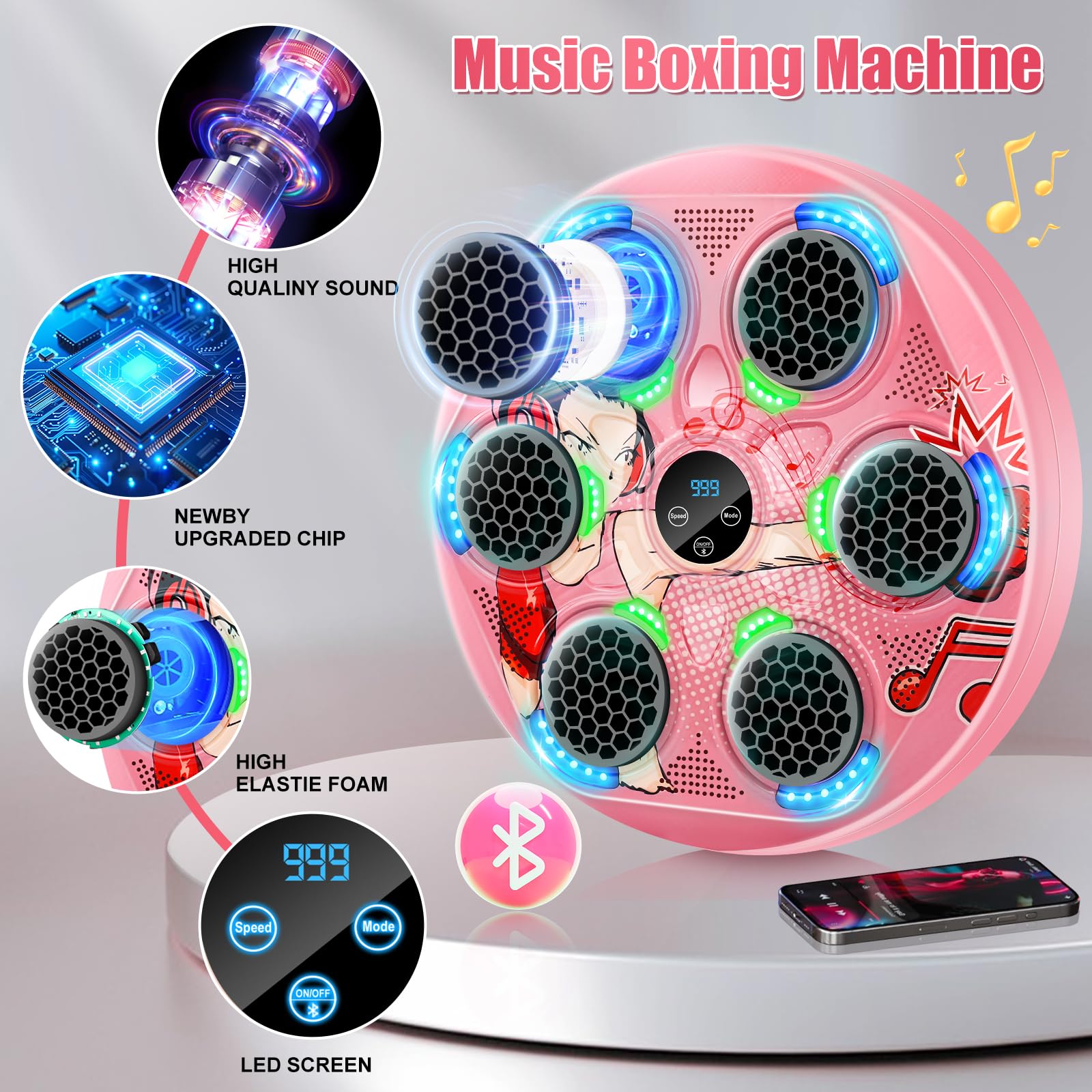 Music Boxing Machine for Kids, Teens & Adults - Boxing Trainer Equipment with Gloves | Wall-Mounted LED Electronic Focus Training for Home, Office & Gym | Perfect for Fitness, Stress Relief & Martial Arts Practice