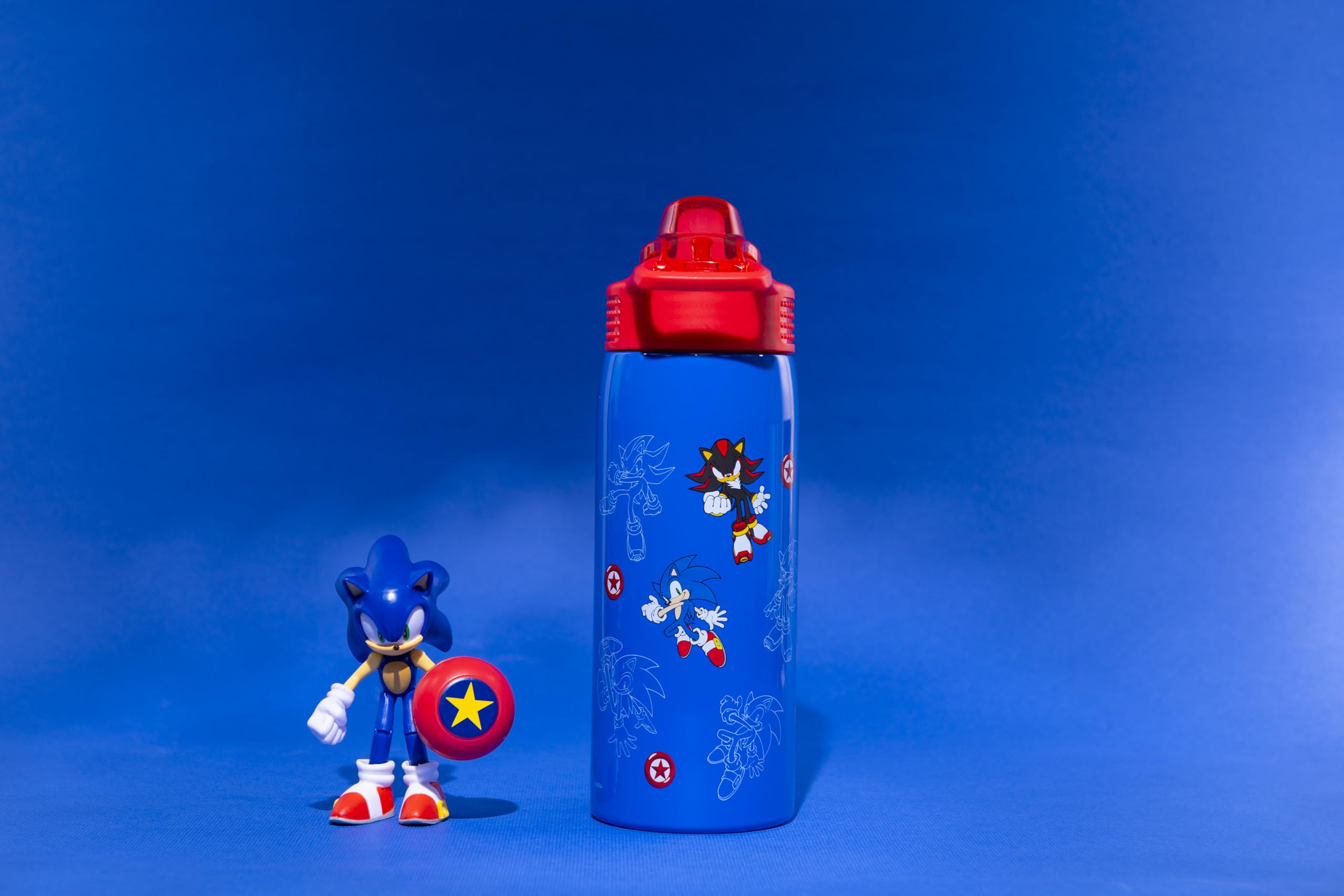 Sonic the Hedgehog Kids Water Bottle 19oz Stainless Steel with Straw - Leak Proof Insulated Water Bottle for School, Travel & Sports | Sonic & Shadow Design | Handle & Pop-Up Spout Cover