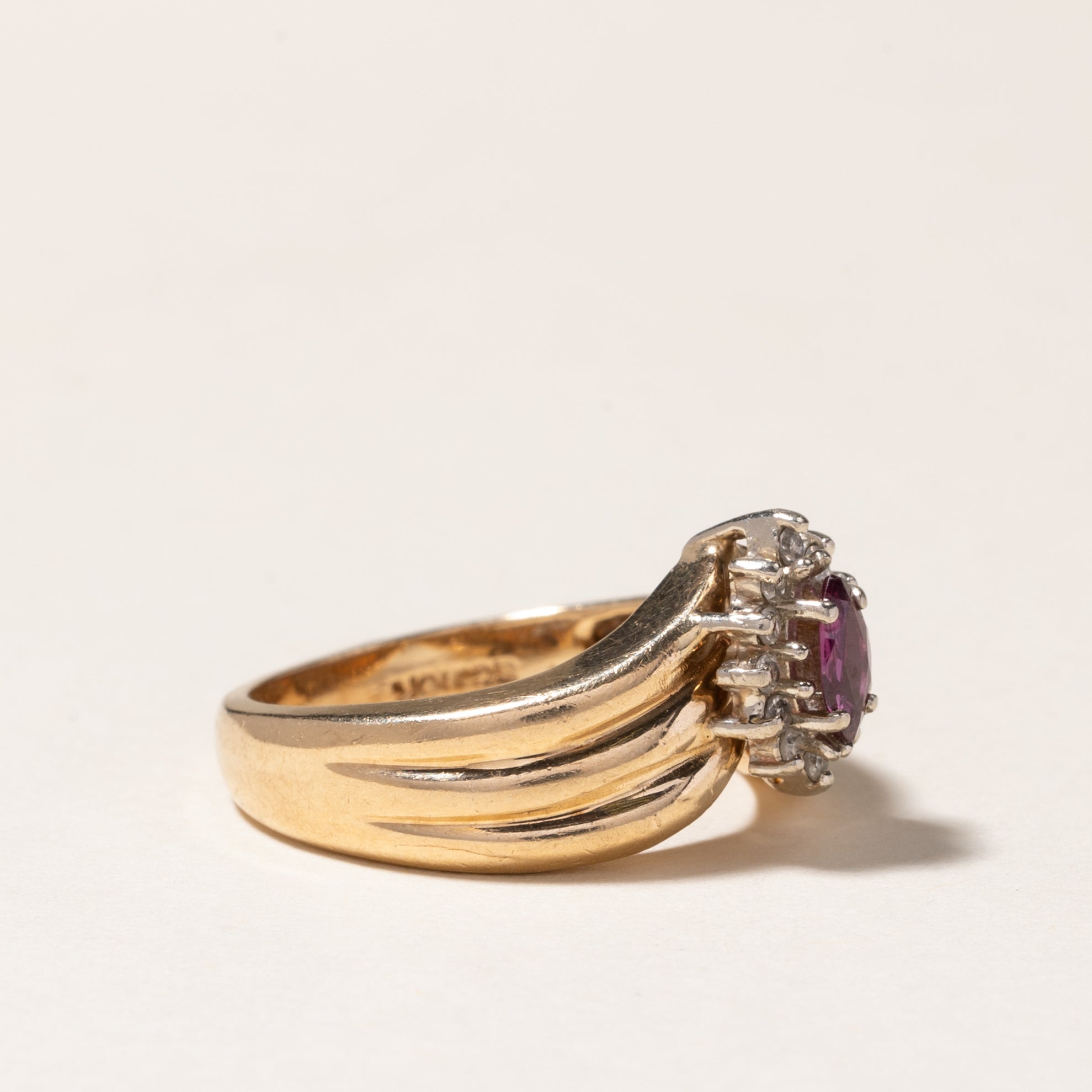 10K Ruby and Diamond Grooved Chevron Ring - 0.28ct Ruby with 0.03ctw Diamonds - Size 5.75 - Elegant Wedding Band, Anniversary Gift for Her, Valentine's Day Jewelry