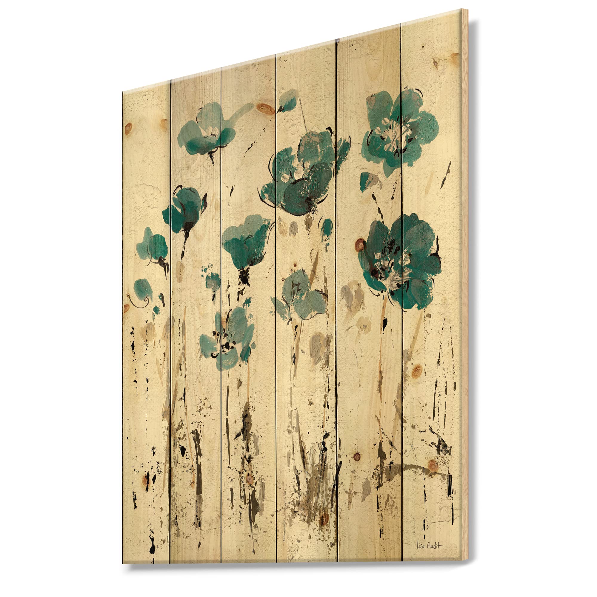 Fields of Turquoise Watercolor Flower I - Traditional Art Print on Natural Pine Wood Canvas - 30x40 Inch Wall Decor for Living Room, Bedroom & Office
