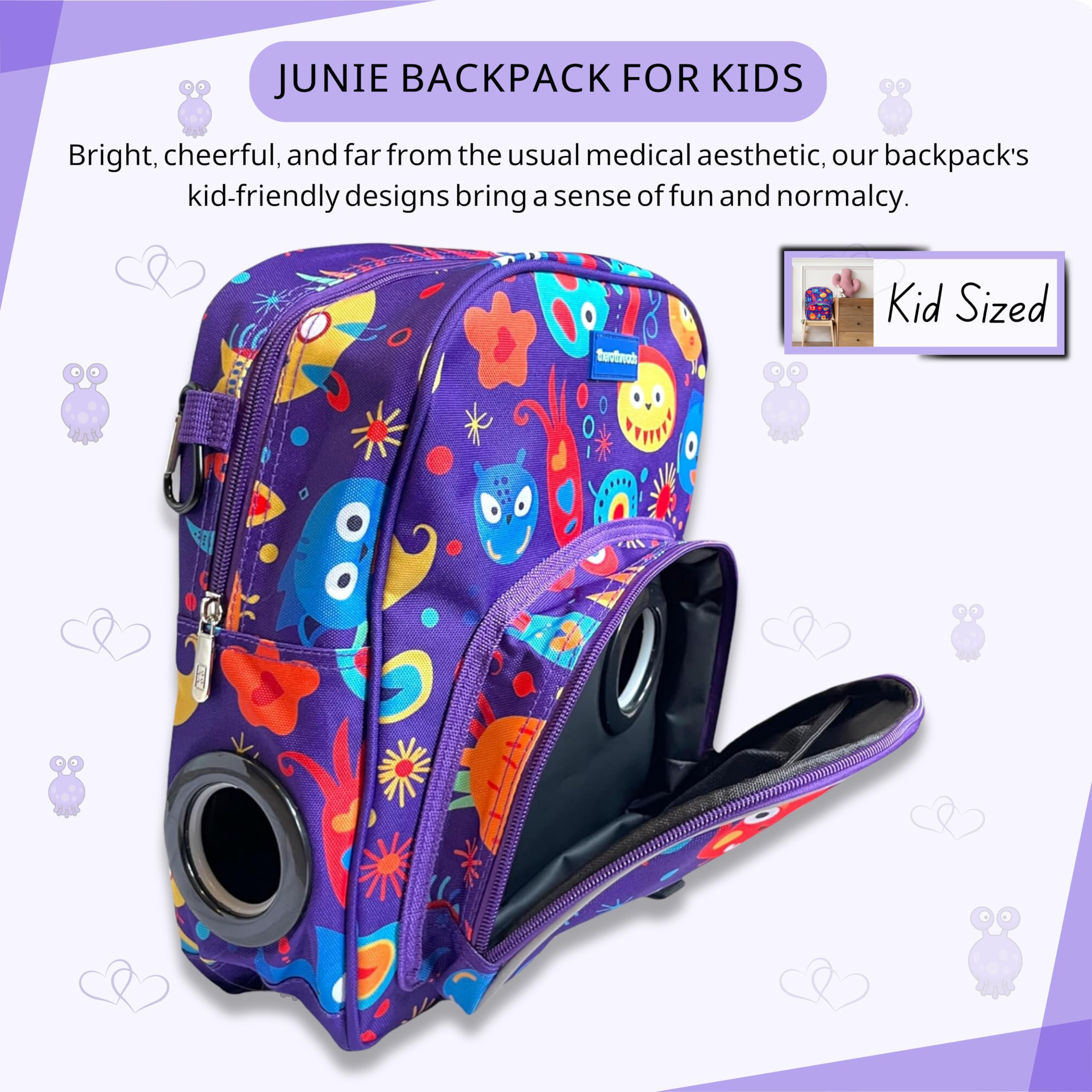Therathreads™ Junie Backpack for Feeding Pumps & Tubes - Portable Medical Organizer for Kids & Adults, Perfect for Travel, School & Daily Use