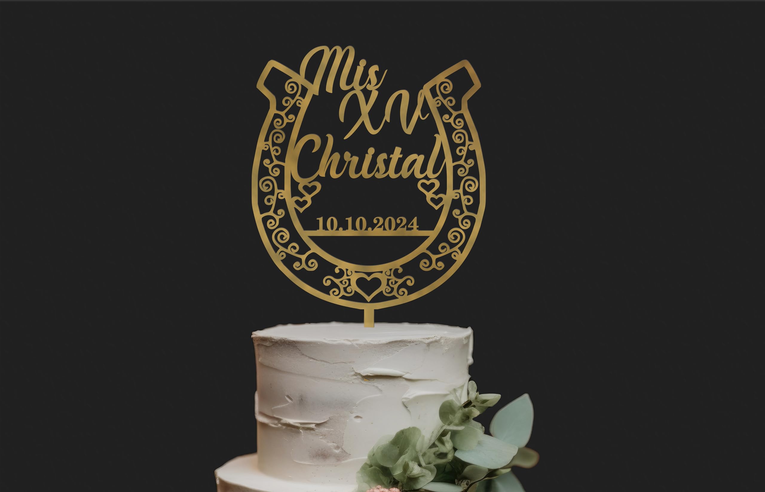Personalized Horseshoe Cake Topper - Rustic Cowboy & Cowgirl Wedding Cake Decor - Custom Anniversary, Birthday & Quinceañera Cake Sign - Perfect for Western Themed Parties, Country Weddings & Special Celebrations