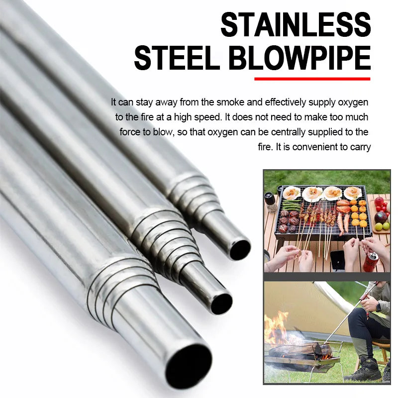 Premium Stainless Steel Collapsible Fire Bellowing Tool - Outdoor Fire Blowpipe for Camping, BBQ & Fireplace - Durable & Portable Fire Starter Accessory